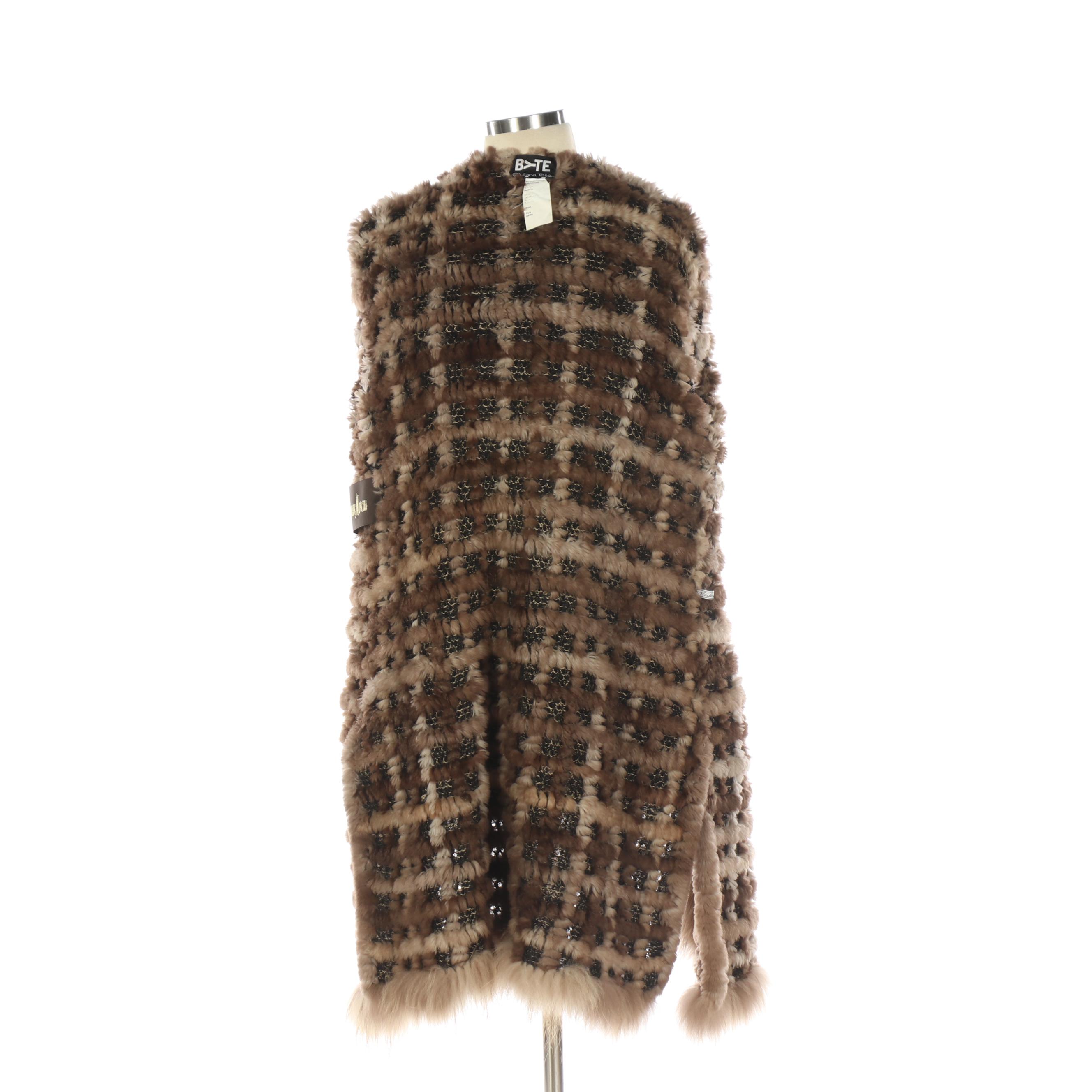 Byte Giuliana Teso Sheared Beaver Fur Knit Coat with Finn Raccoon Fur Trim