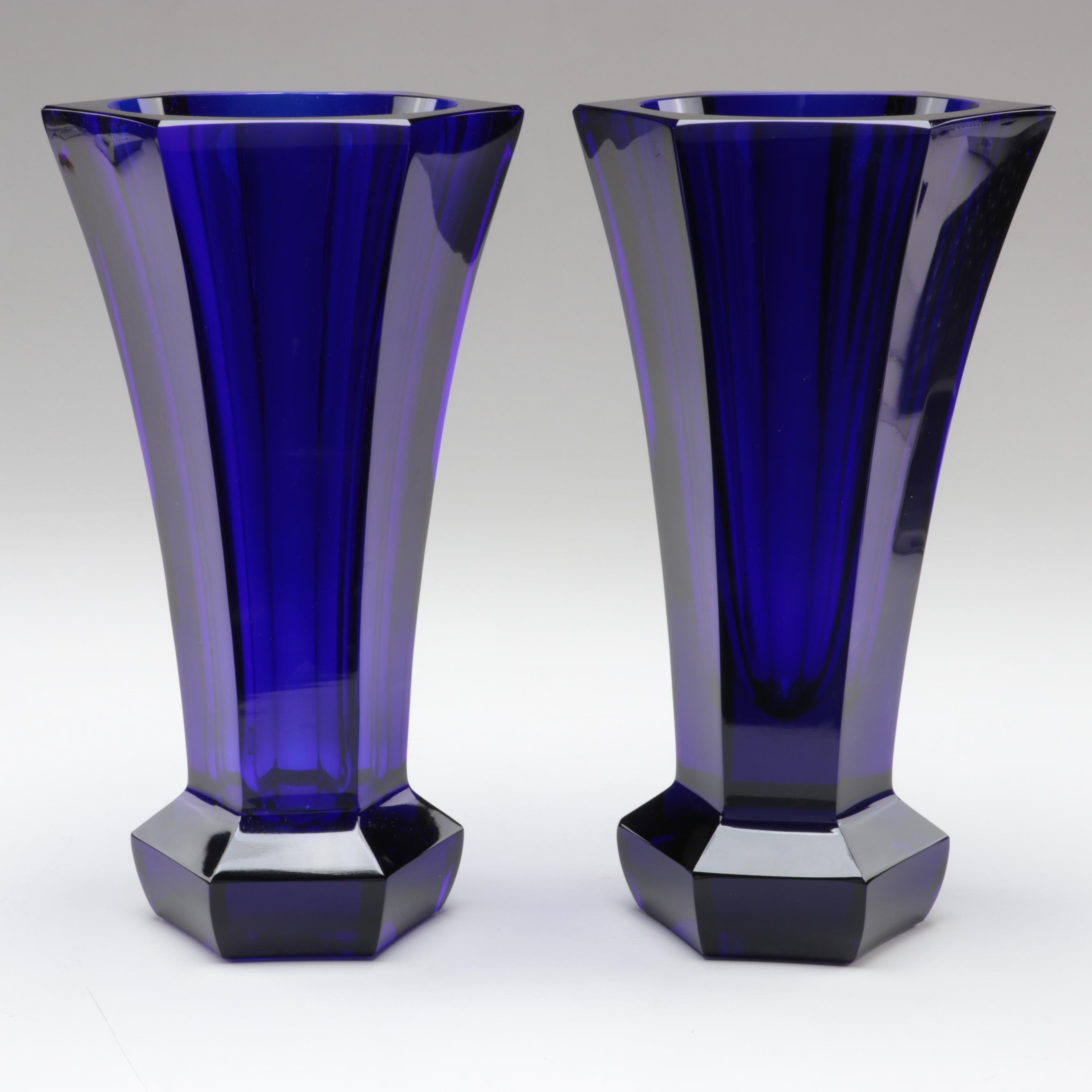 Moser "Unity" Faceted Cut Cobalt Glass Vases