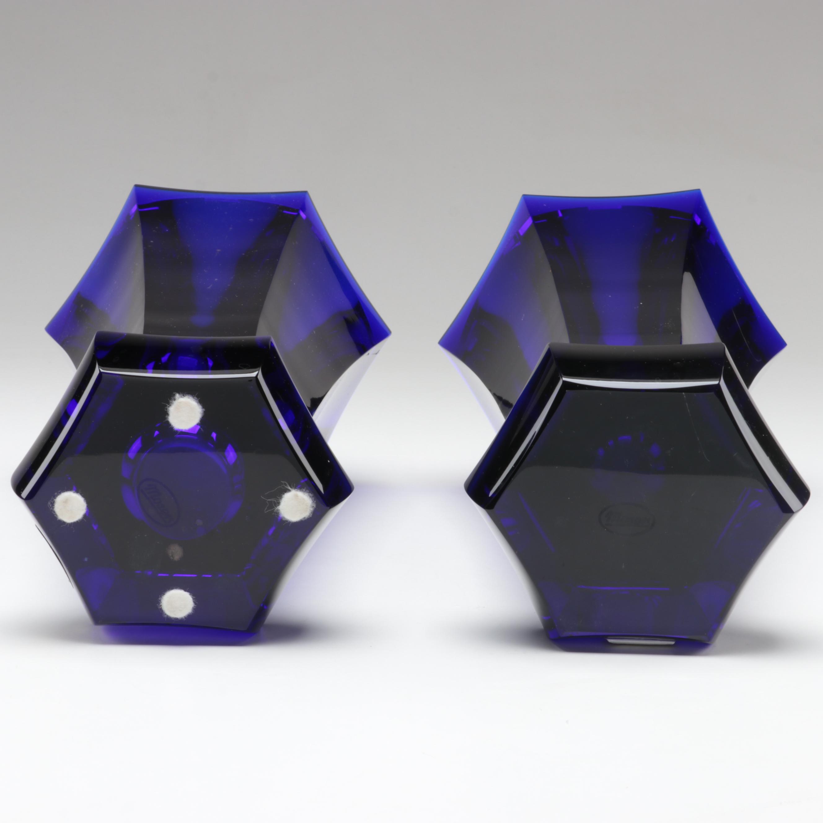 Moser "Unity" Faceted Cut Cobalt Glass Vases
