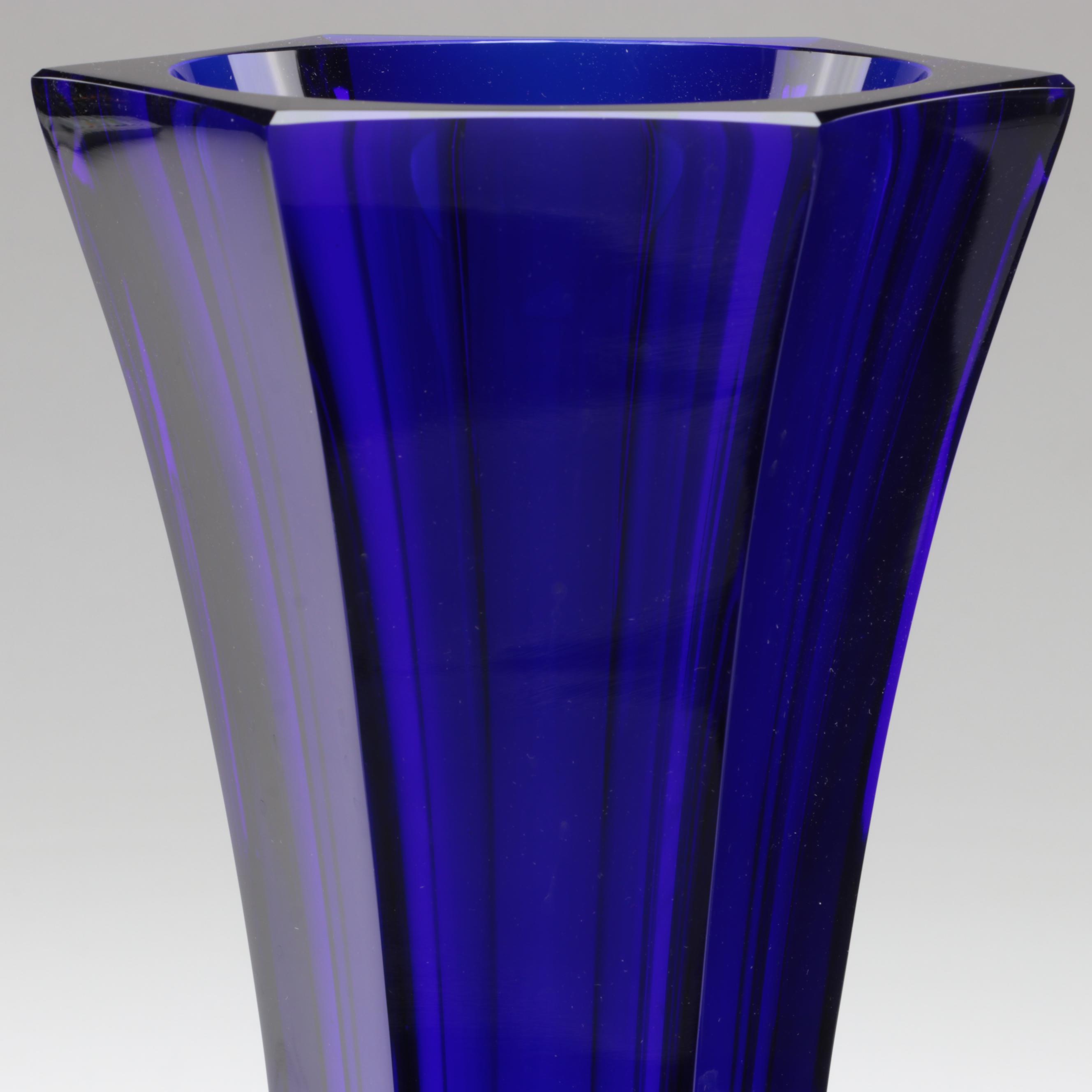 Moser "Unity" Faceted Cut Cobalt Glass Vases