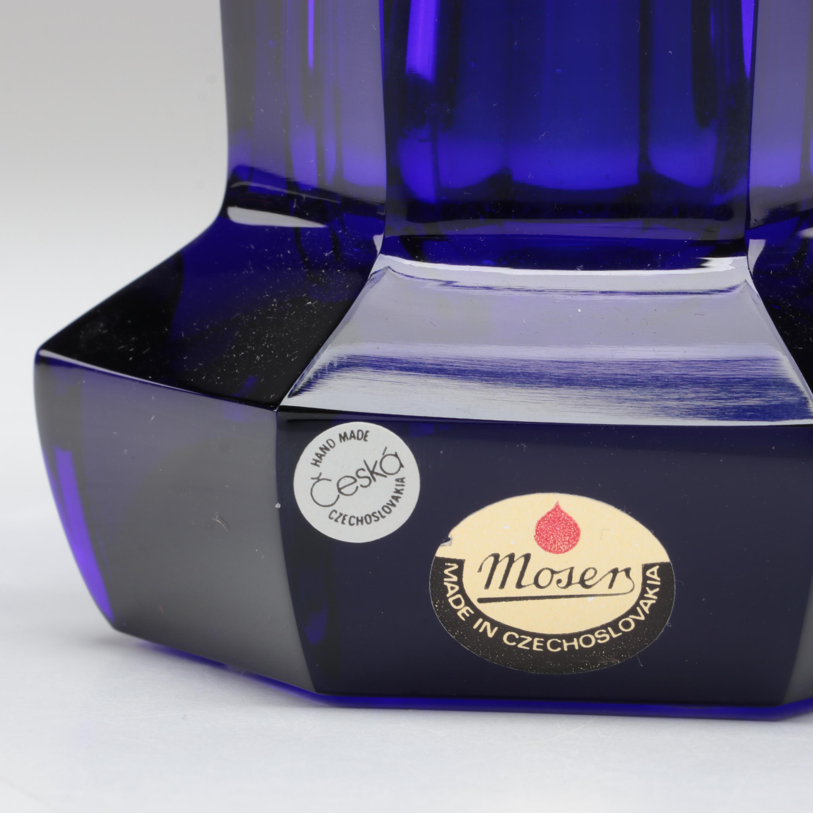 Moser "Unity" Faceted Cut Cobalt Glass Vases