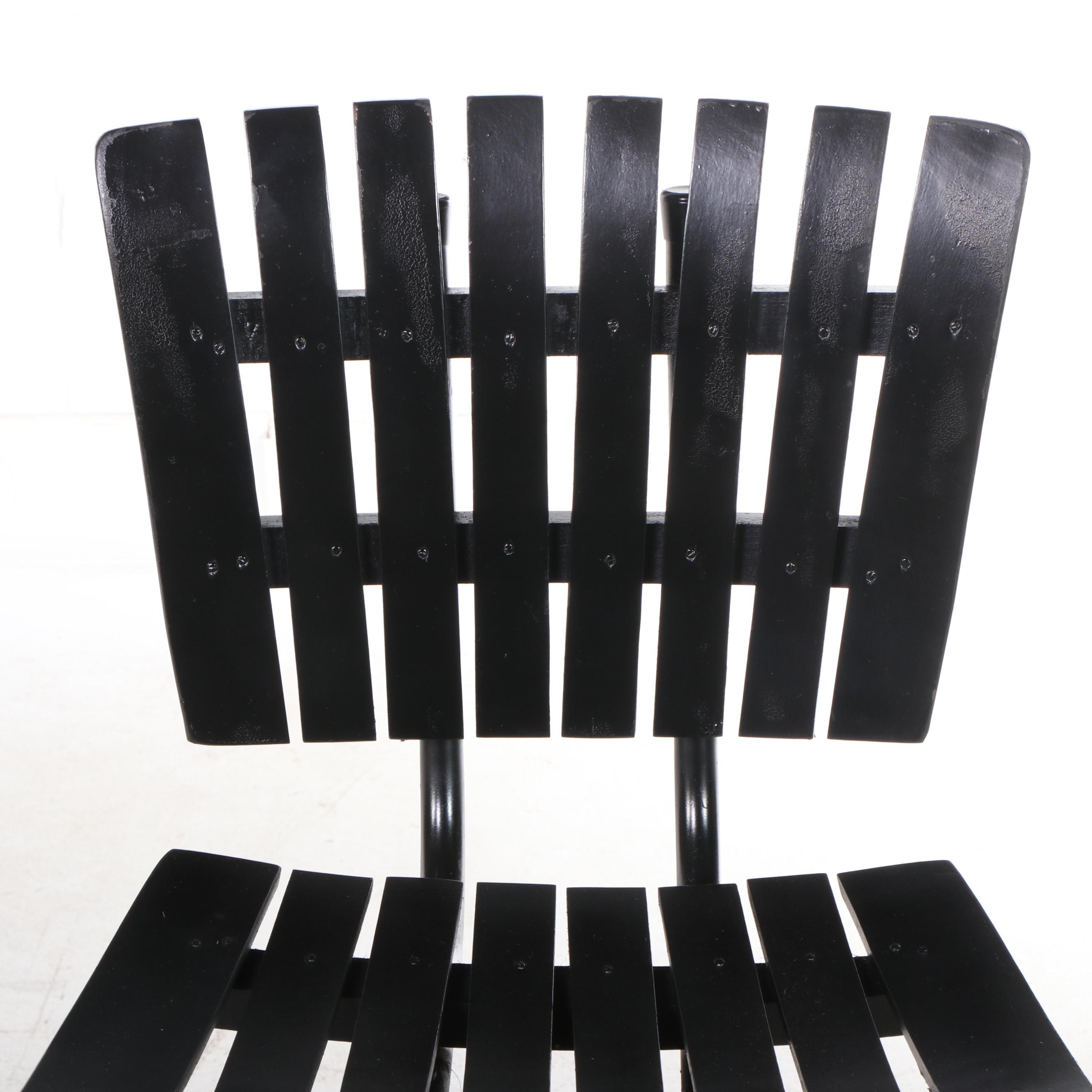 Pair of Modernist Style Slatted Metal Swivel Seat Counter-Height Barstools