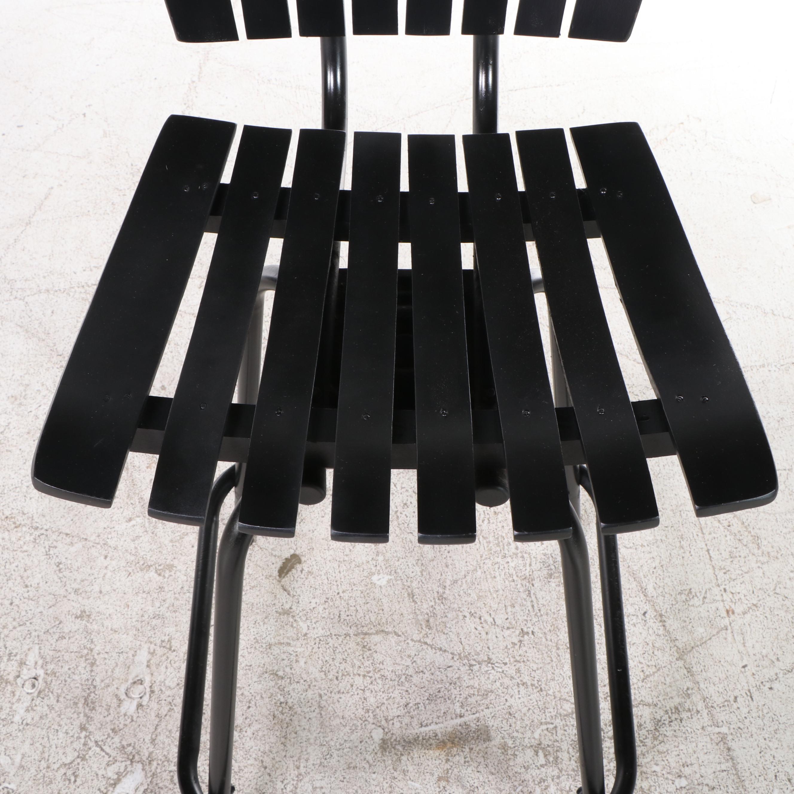 Pair of Modernist Style Slatted Metal Swivel Seat Counter-Height Barstools