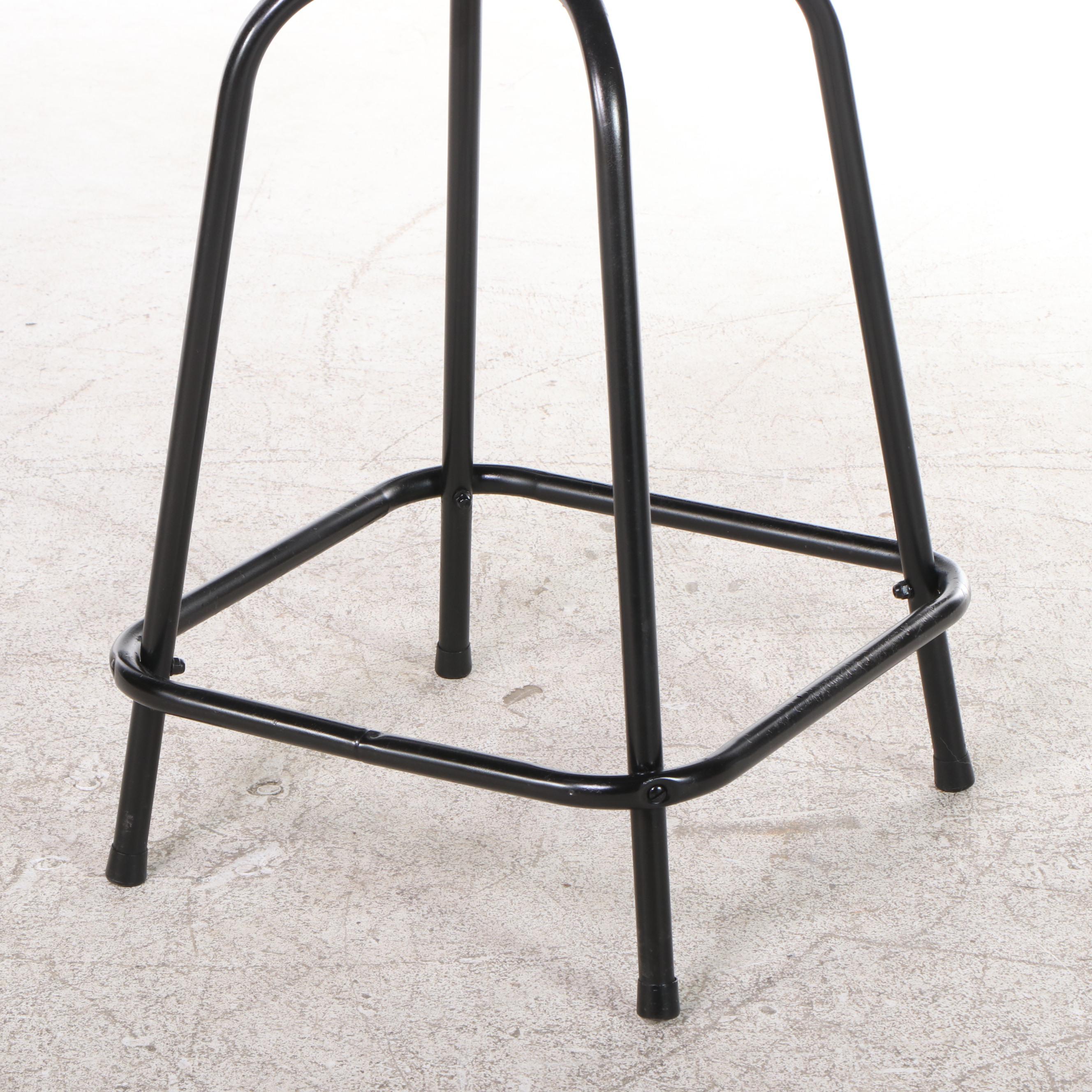 Pair of Modernist Style Slatted Metal Swivel Seat Counter-Height Barstools