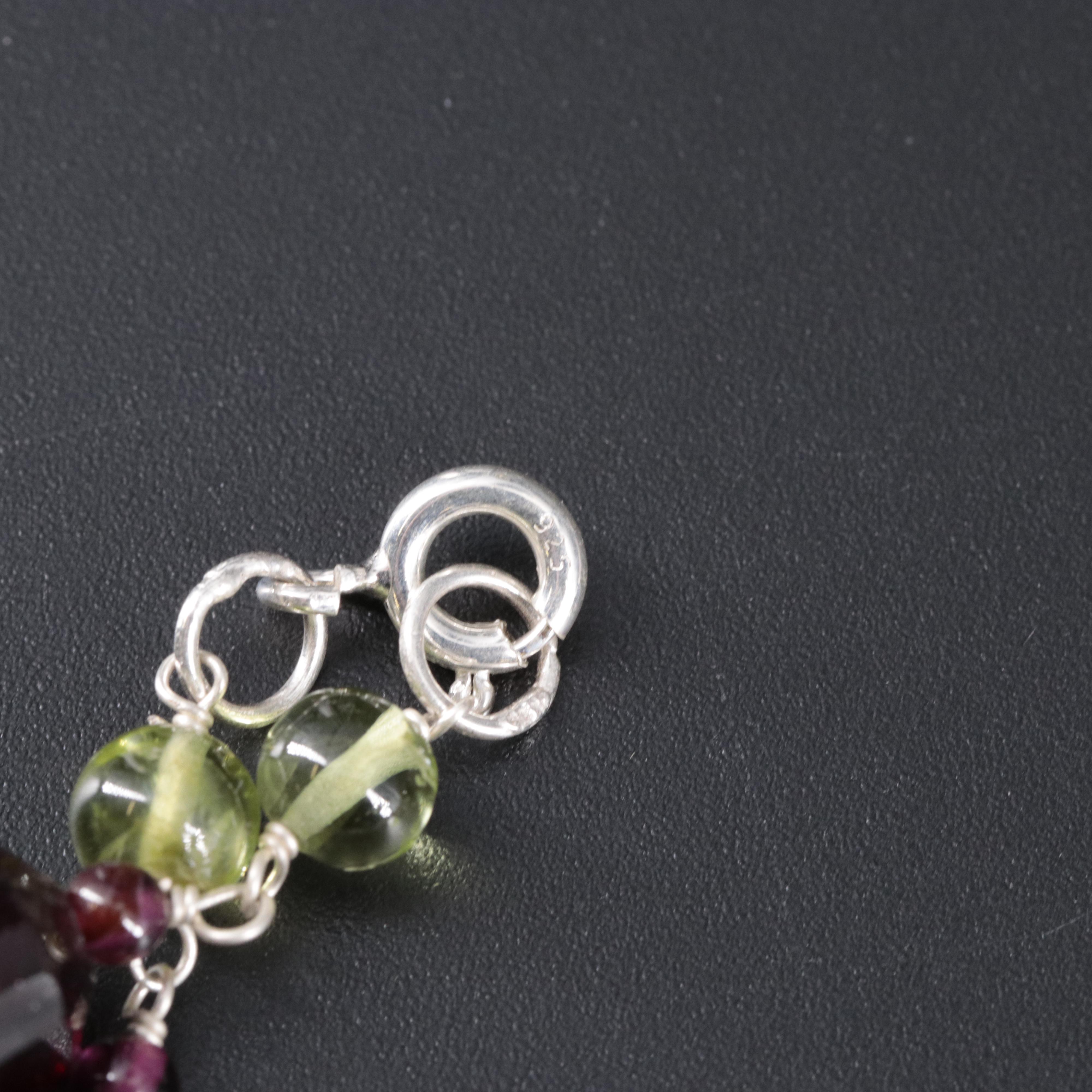 Sterling Silver Necklace and Bracelet Featuring Gemstones