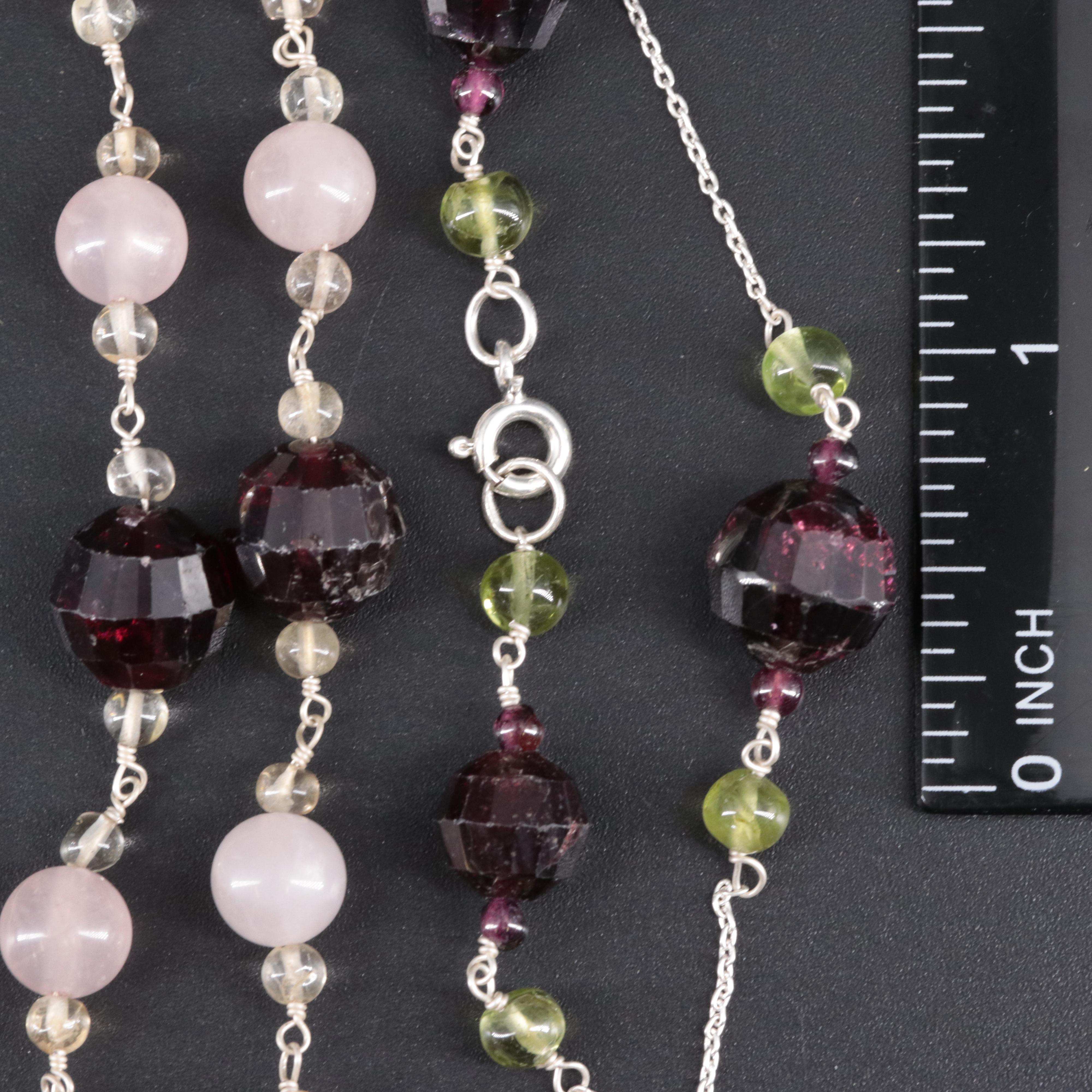 Sterling Silver Necklace and Bracelet Featuring Gemstones