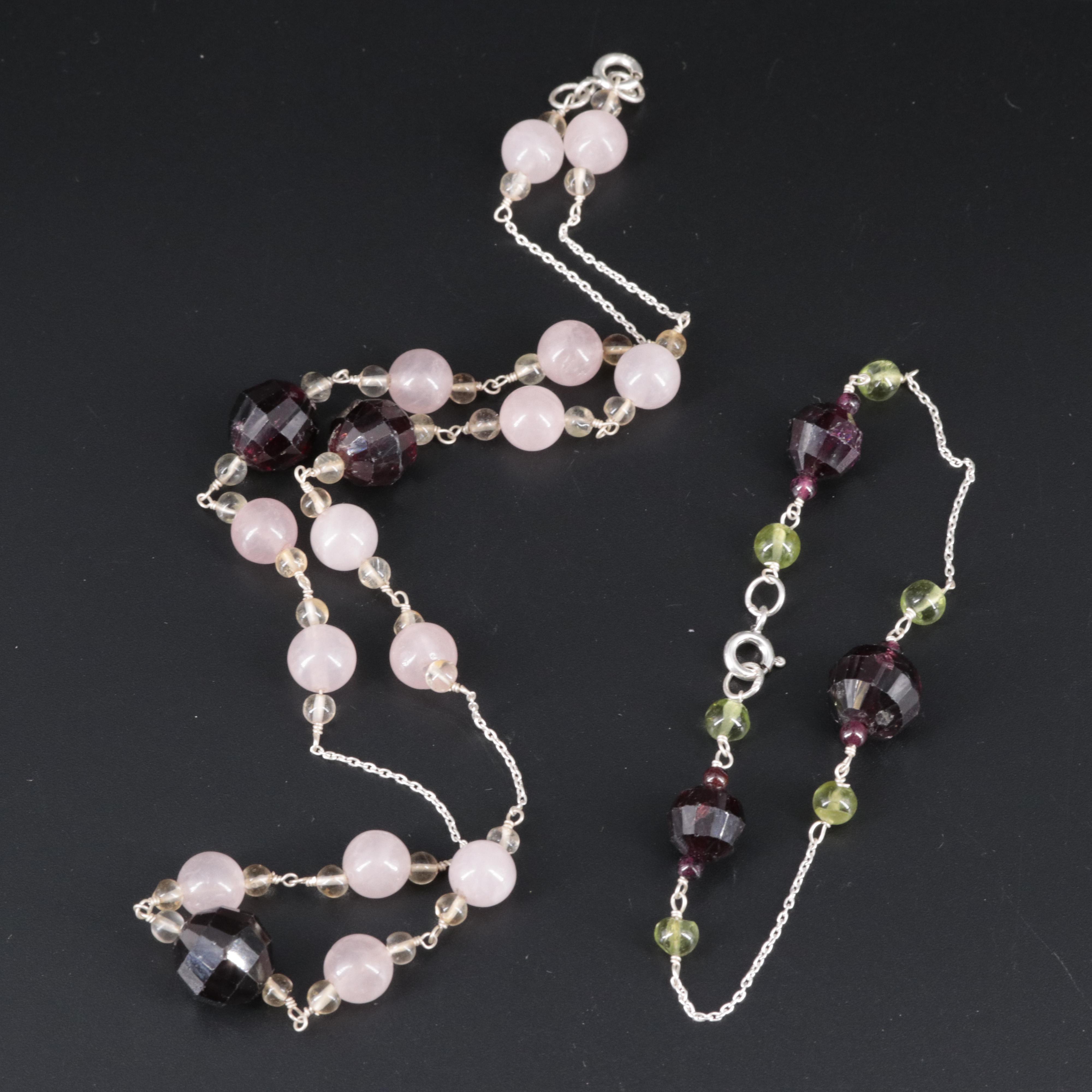Sterling Silver Necklace and Bracelet Featuring Gemstones