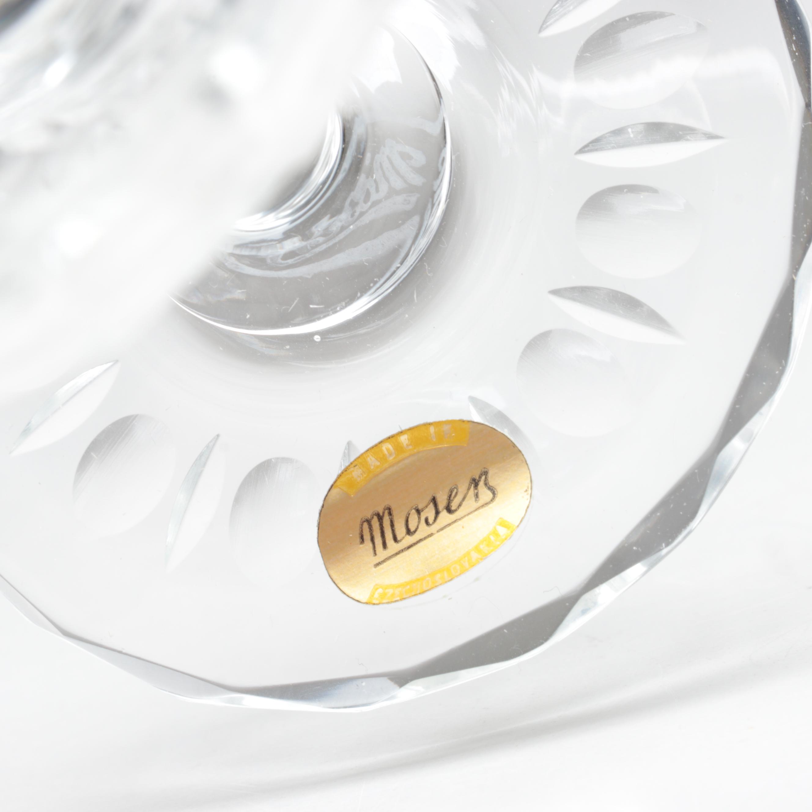 Moser "Maria Theresa" Engraved Czech Crystal Champagne Coupes and Dessert Plates