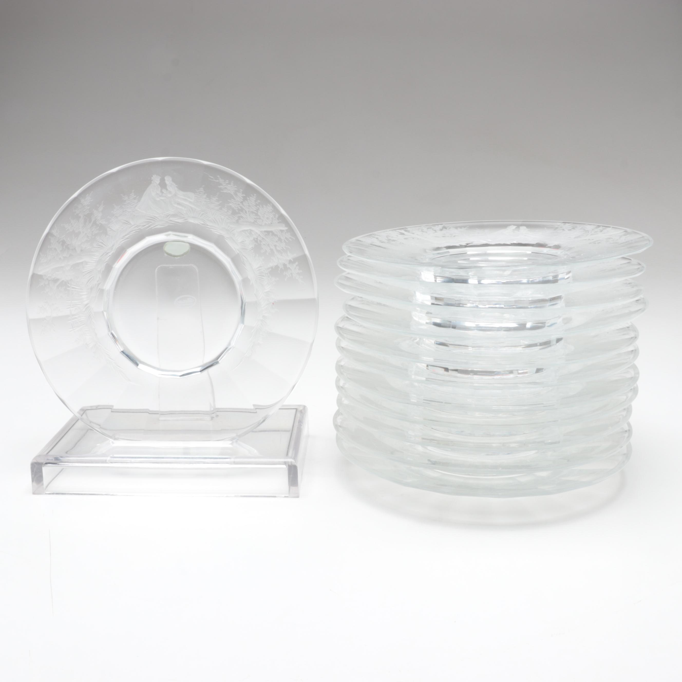 Moser "Maria Theresa" Engraved Czech Crystal Champagne Coupes and Dessert Plates