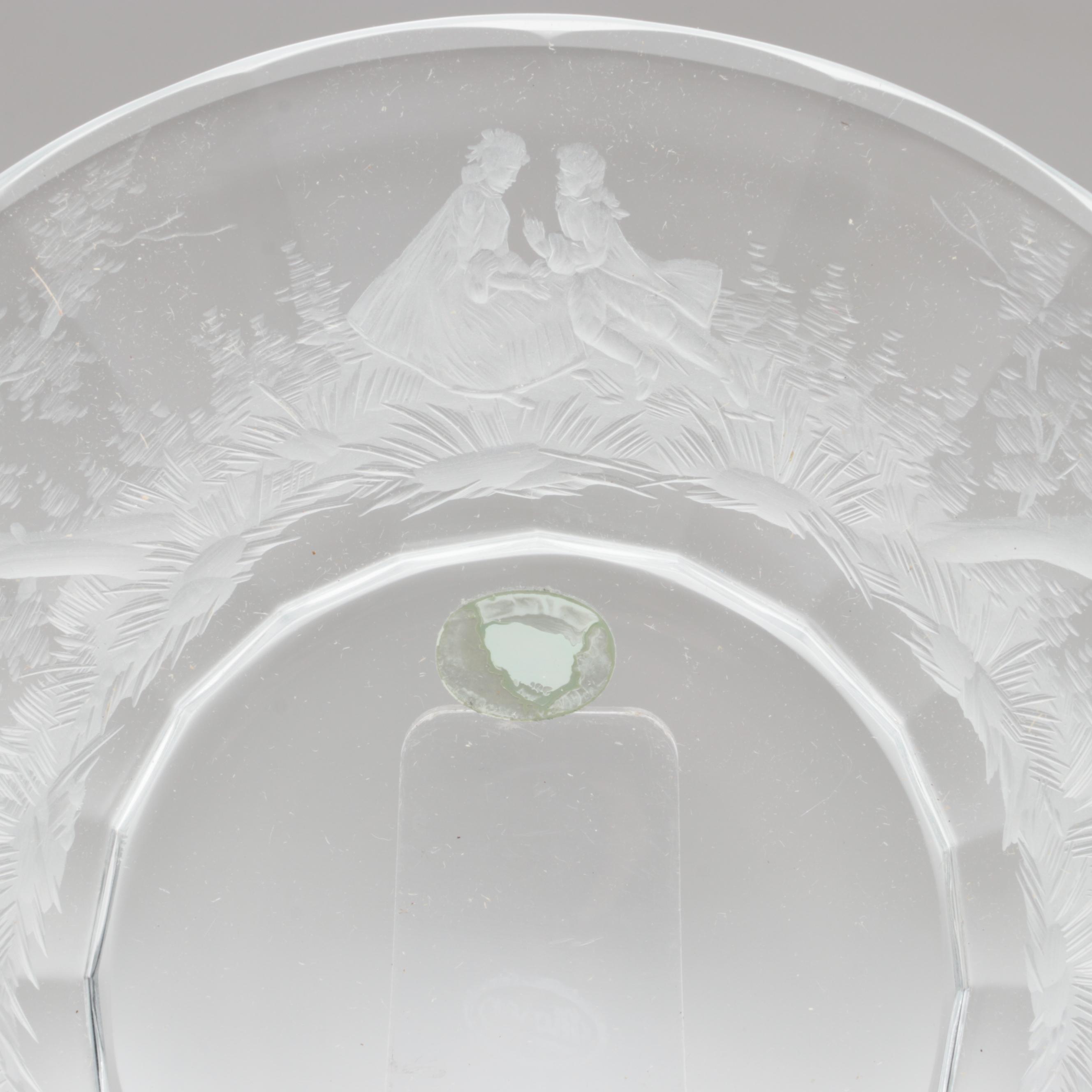 Moser "Maria Theresa" Engraved Czech Crystal Champagne Coupes and Dessert Plates