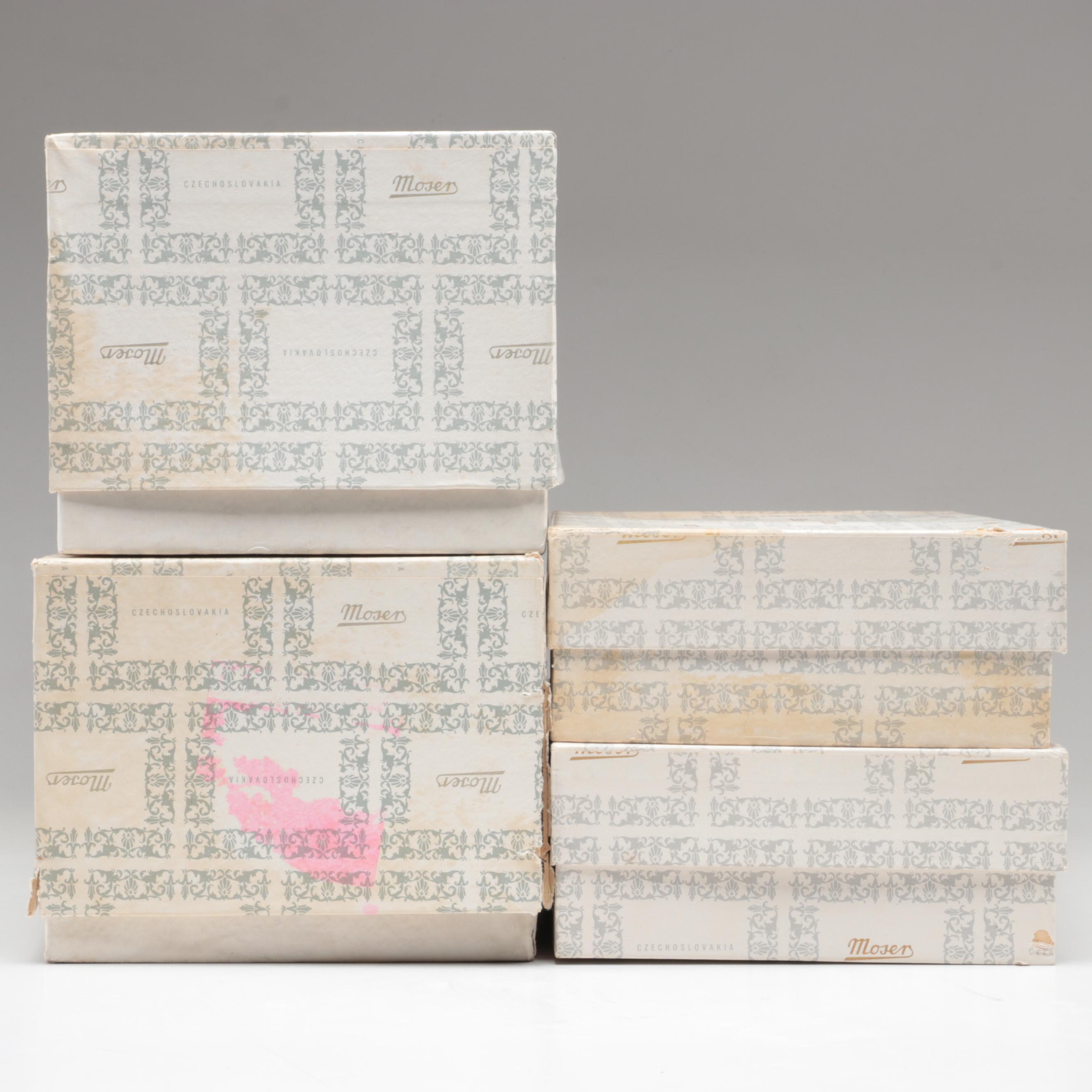 Moser "Maria Theresa" Engraved Czech Crystal Champagne Coupes and Dessert Plates