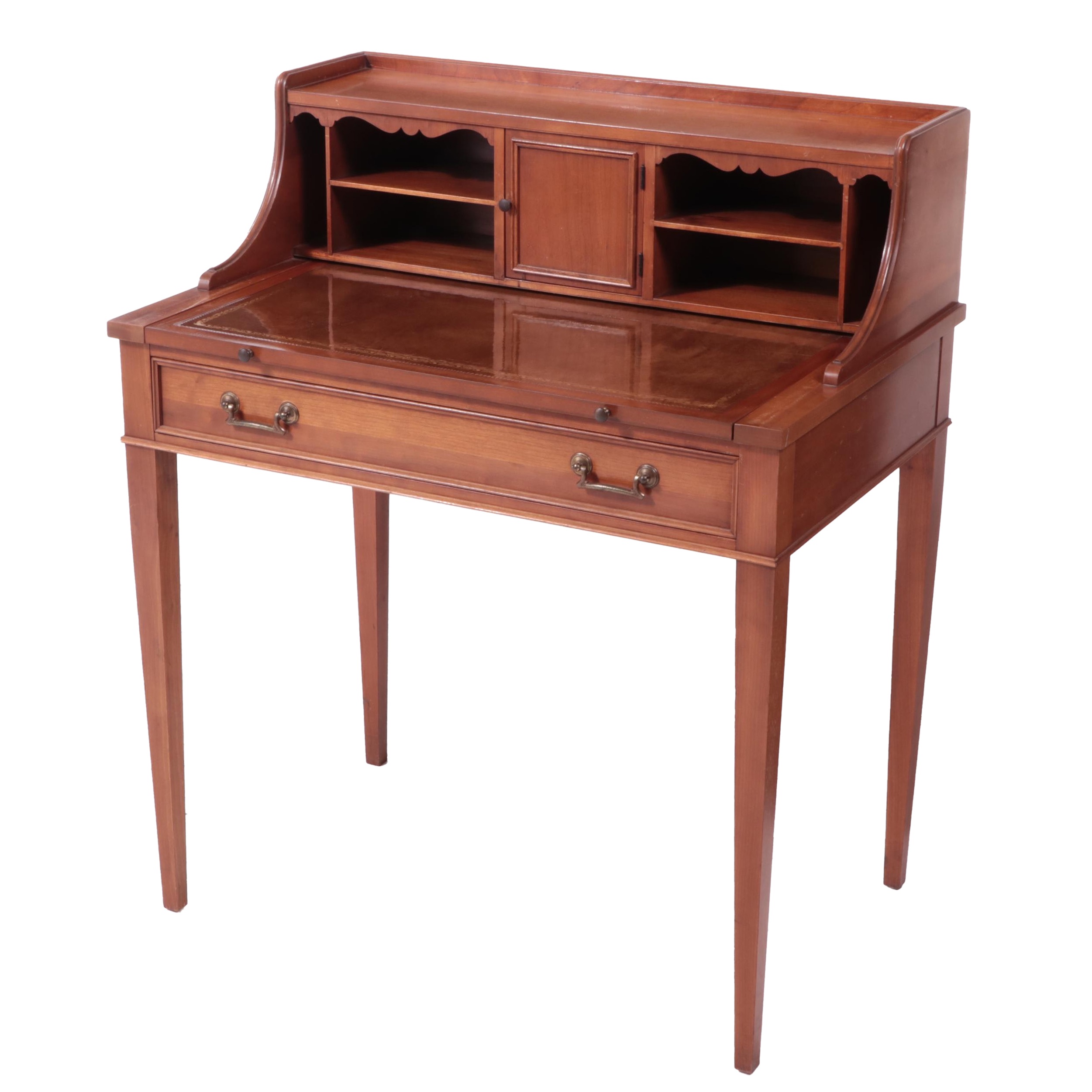 Hepplewhite Style Maple Writing Desk with Embossed Leather Drawl-Leaf