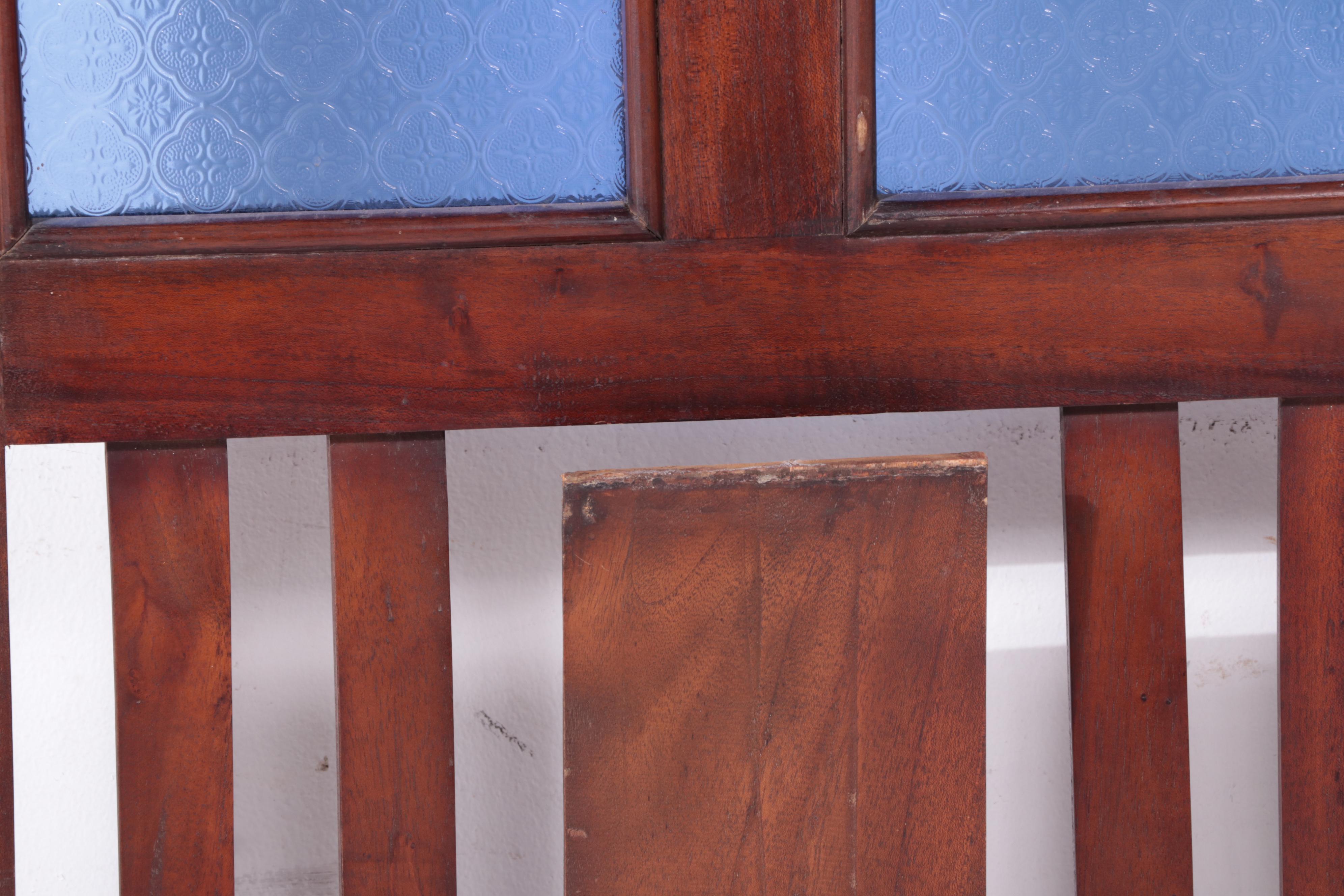 Edwardian Pressed Glass and Wood Three-Panel Room Screen
