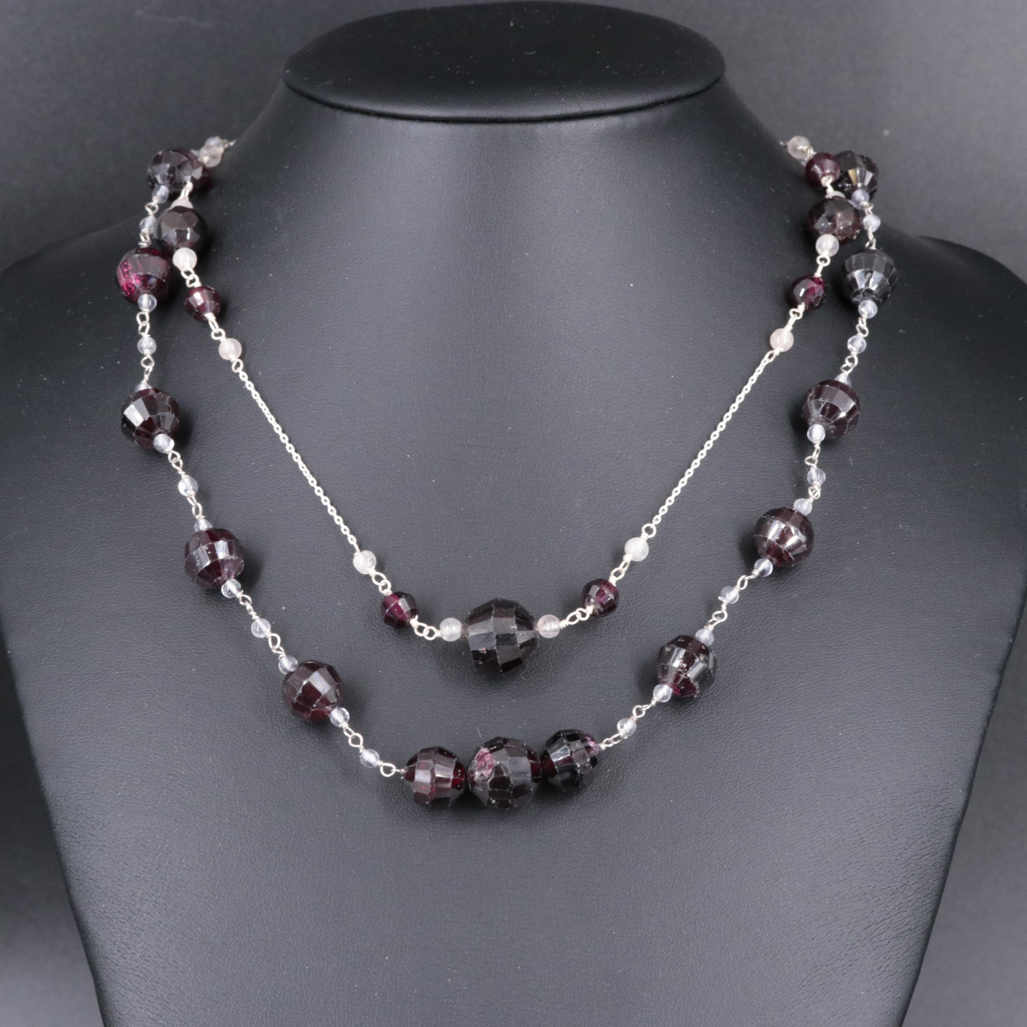 Sterling Silver Necklace Set Featuring Gemstones