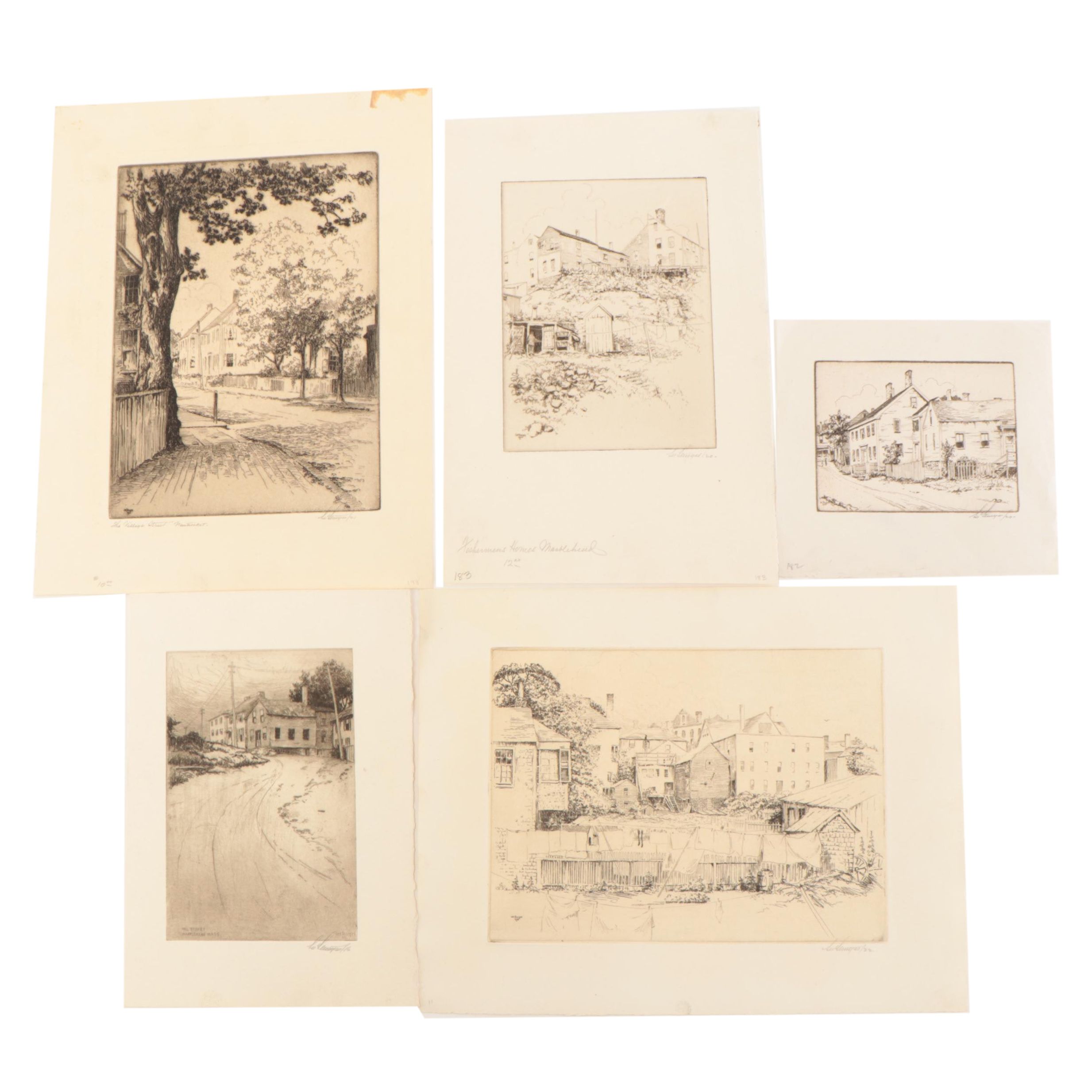 Lee Sturges Etchings Including "Hill Street Marblehead Mass.," Circa 1920