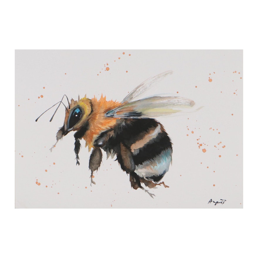 Anne Gorywine Watercolor Painting of Bee, 2020