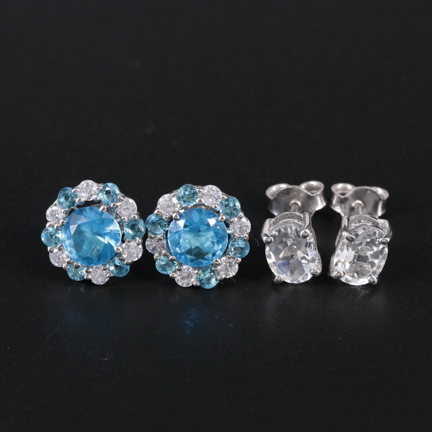 2-Piece Sterling Gemstone Stud Earrings Set