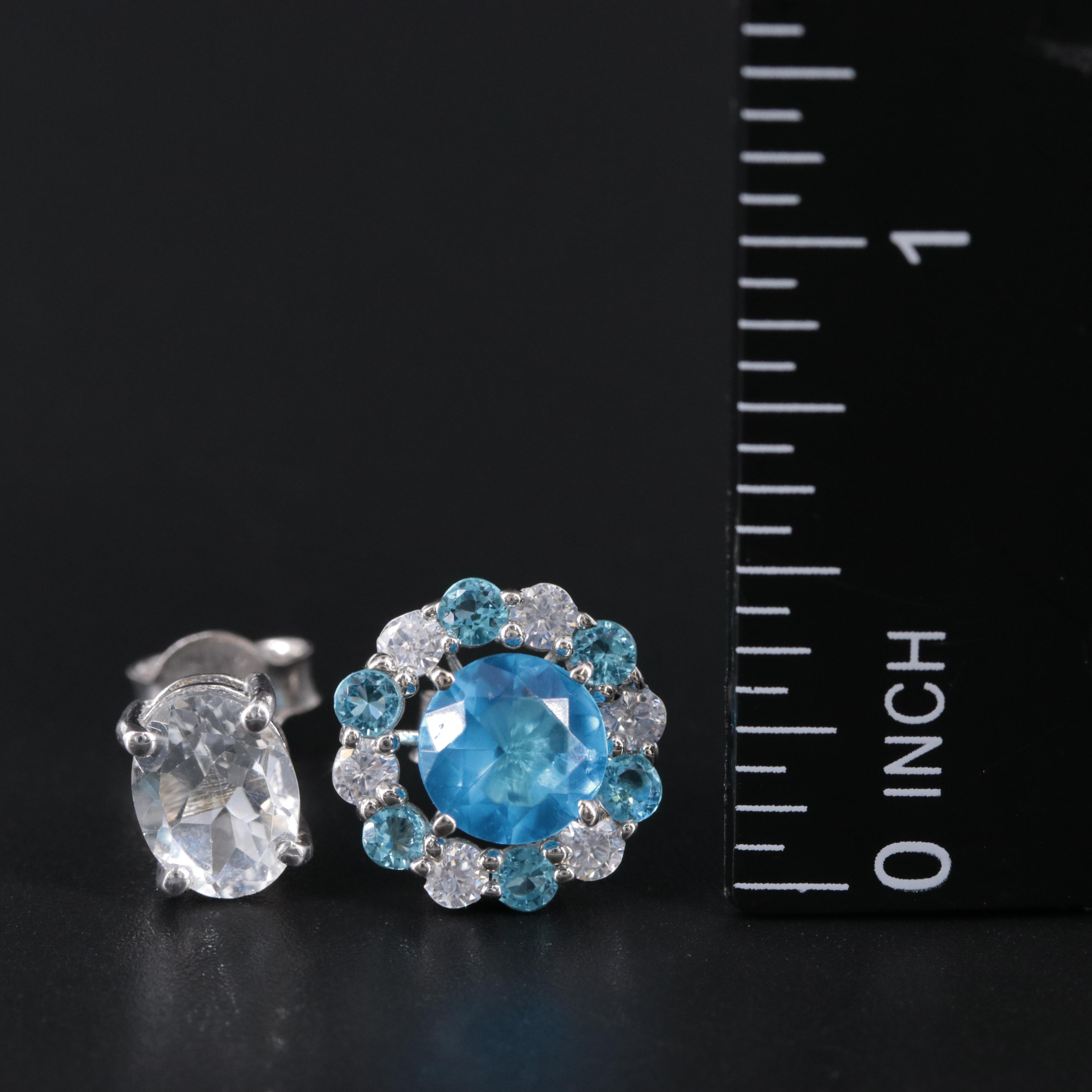2-Piece Sterling Gemstone Stud Earrings Set