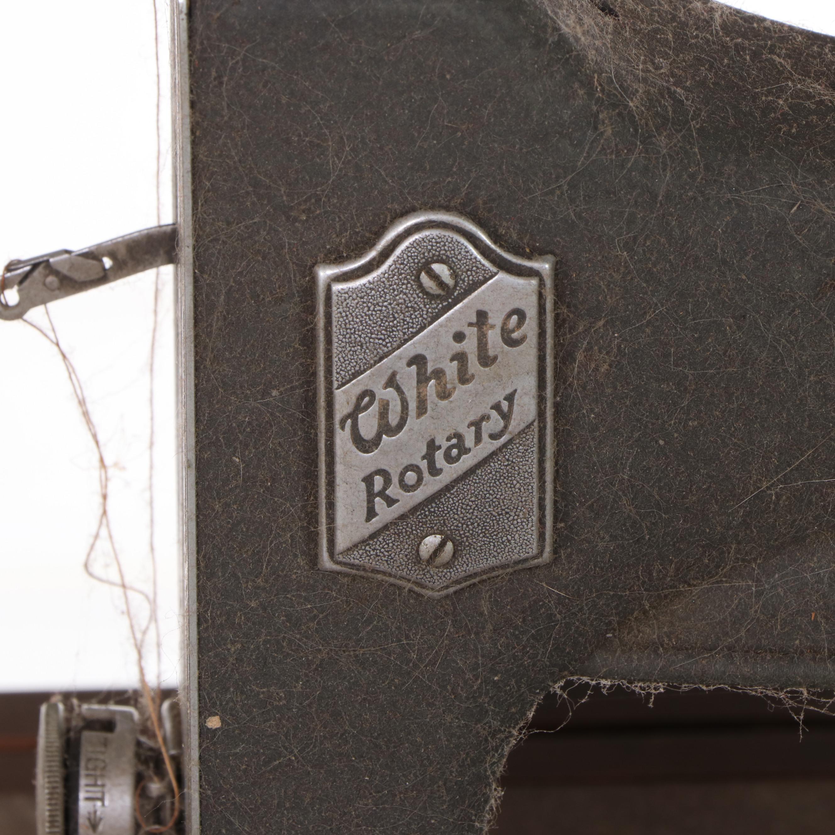 Jacobean Style Walnut Sewing Cabinet with White Rotary Machine