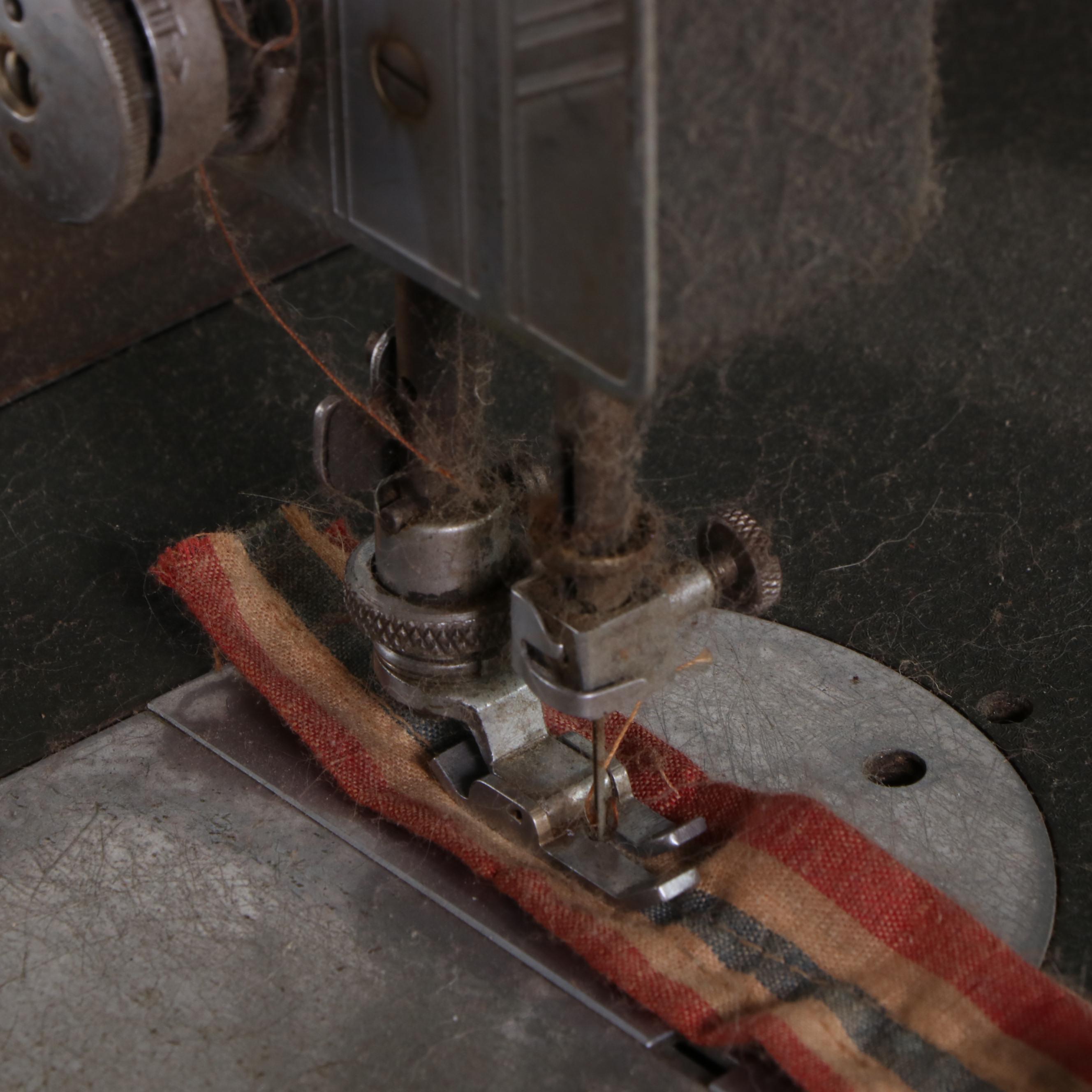 Jacobean Style Walnut Sewing Cabinet with White Rotary Machine