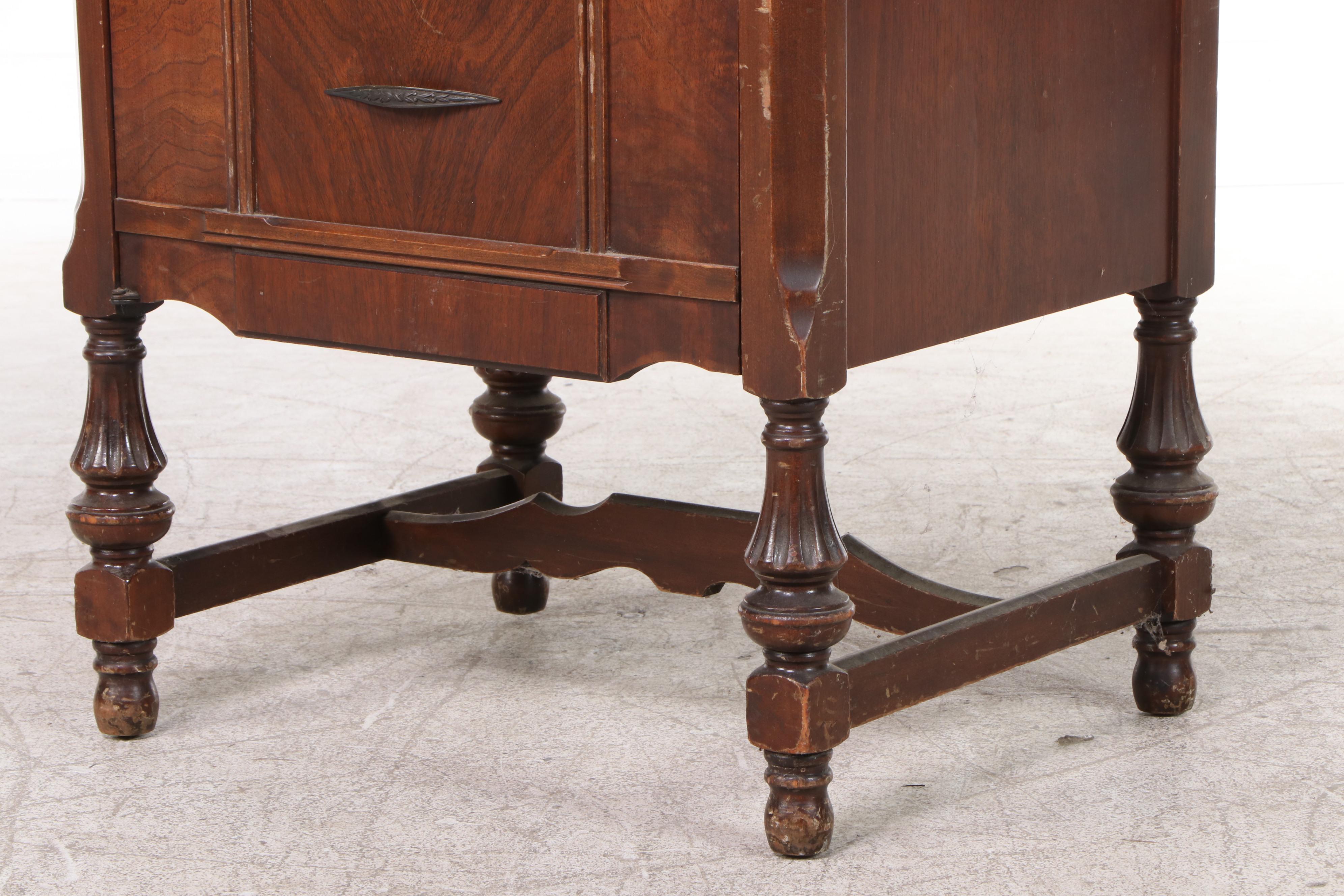Jacobean Style Walnut Sewing Cabinet with White Rotary Machine