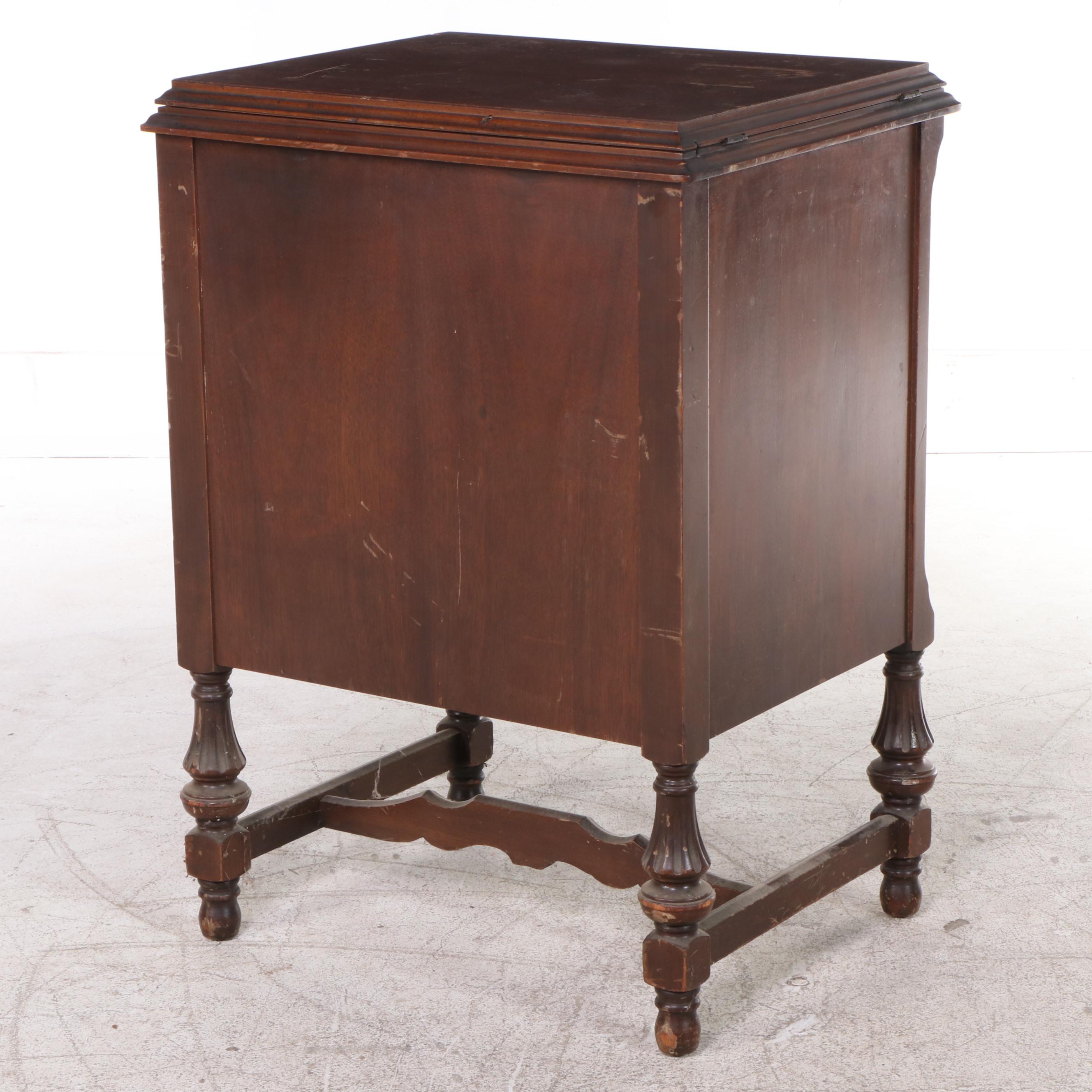 Jacobean Style Walnut Sewing Cabinet with White Rotary Machine