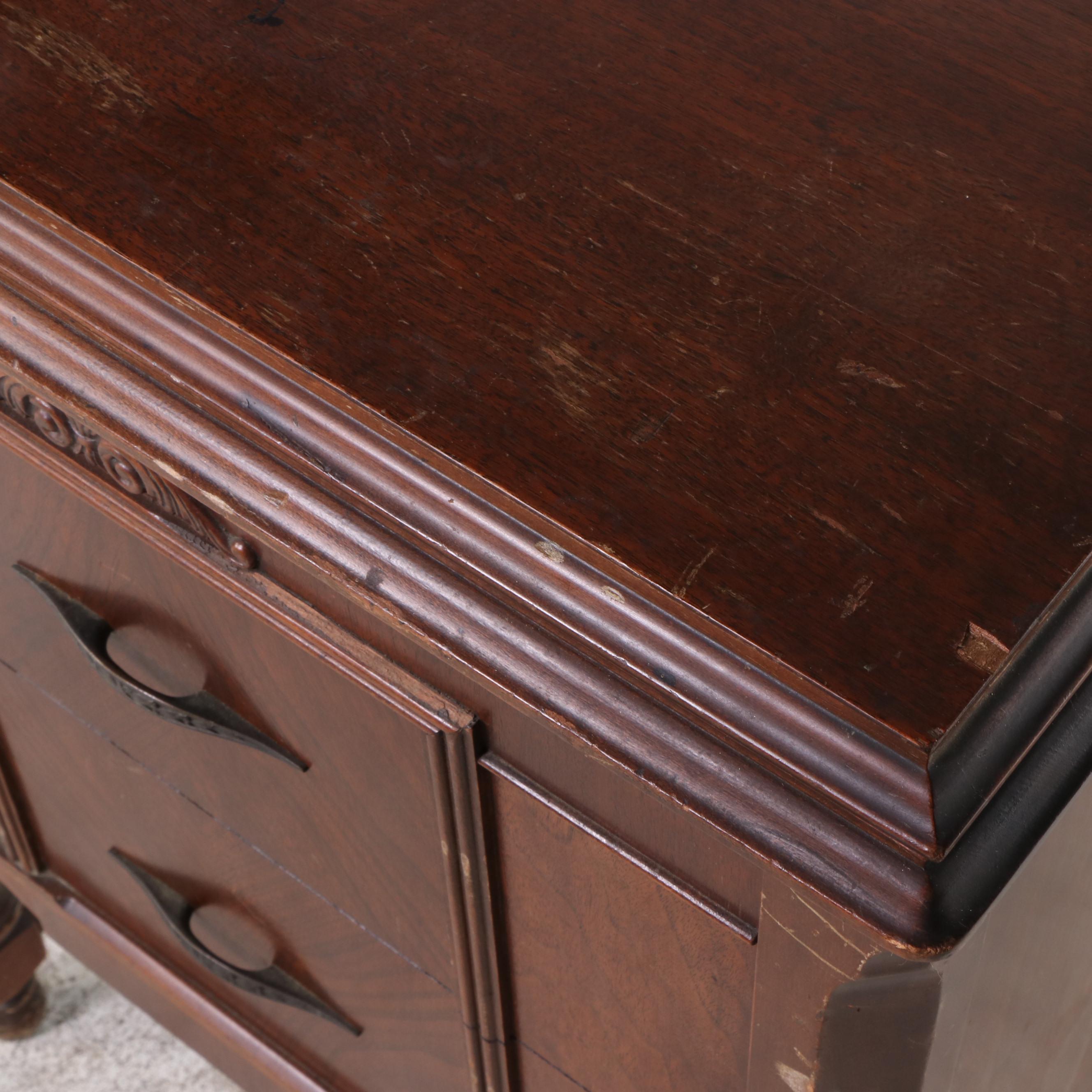 Jacobean Style Walnut Sewing Cabinet with White Rotary Machine