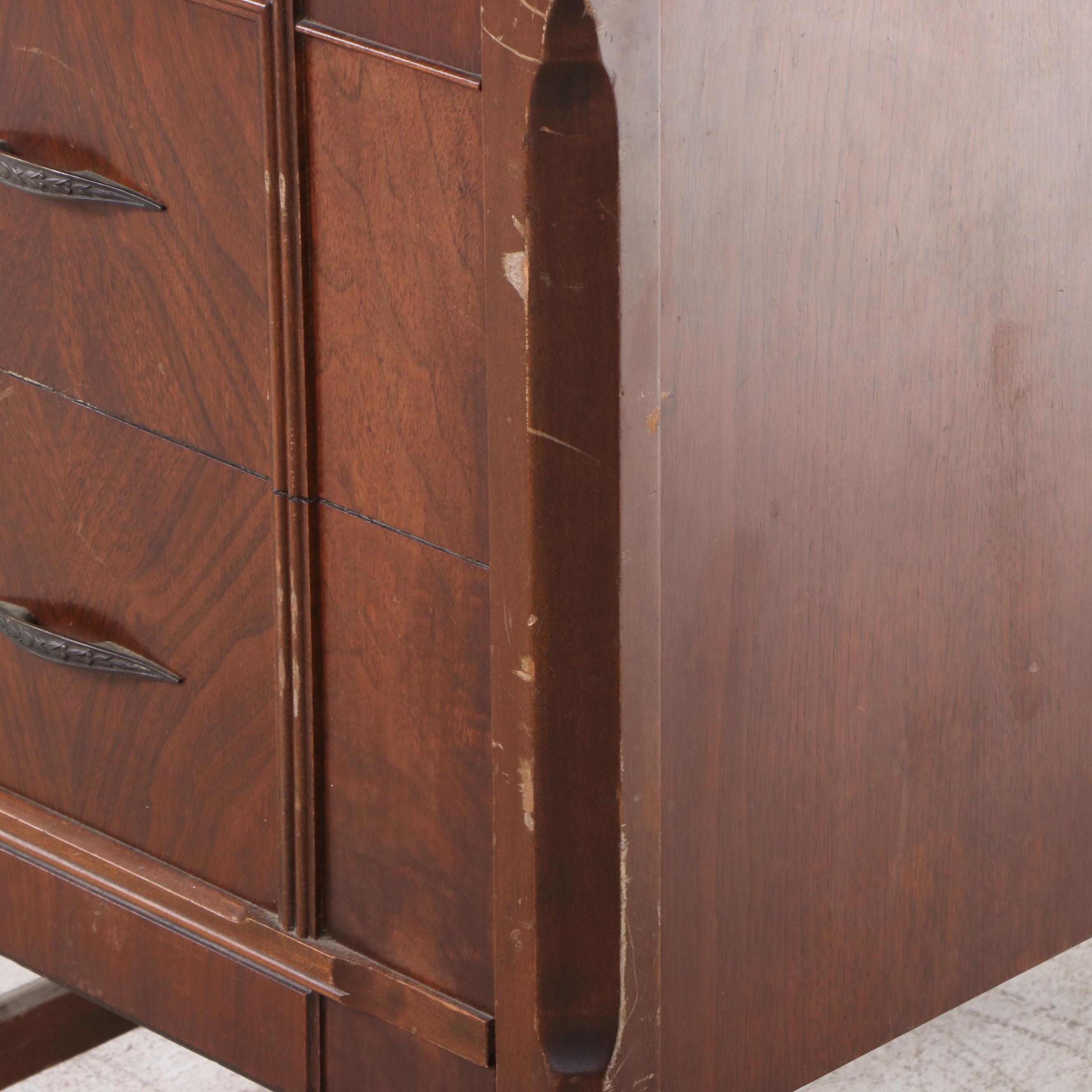 Jacobean Style Walnut Sewing Cabinet with White Rotary Machine