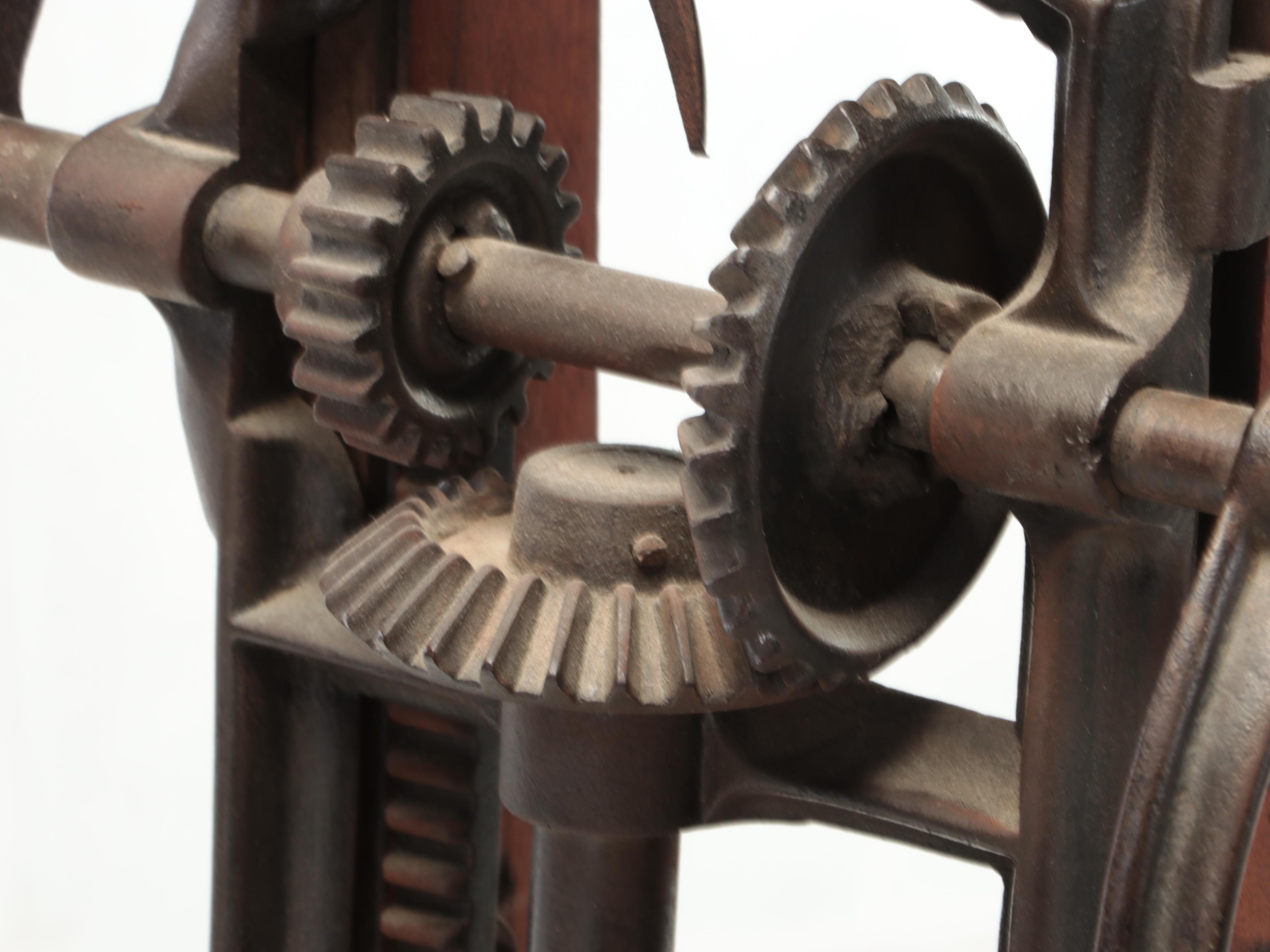 Primitive Wood and Metal Beam Drill Press, Antique