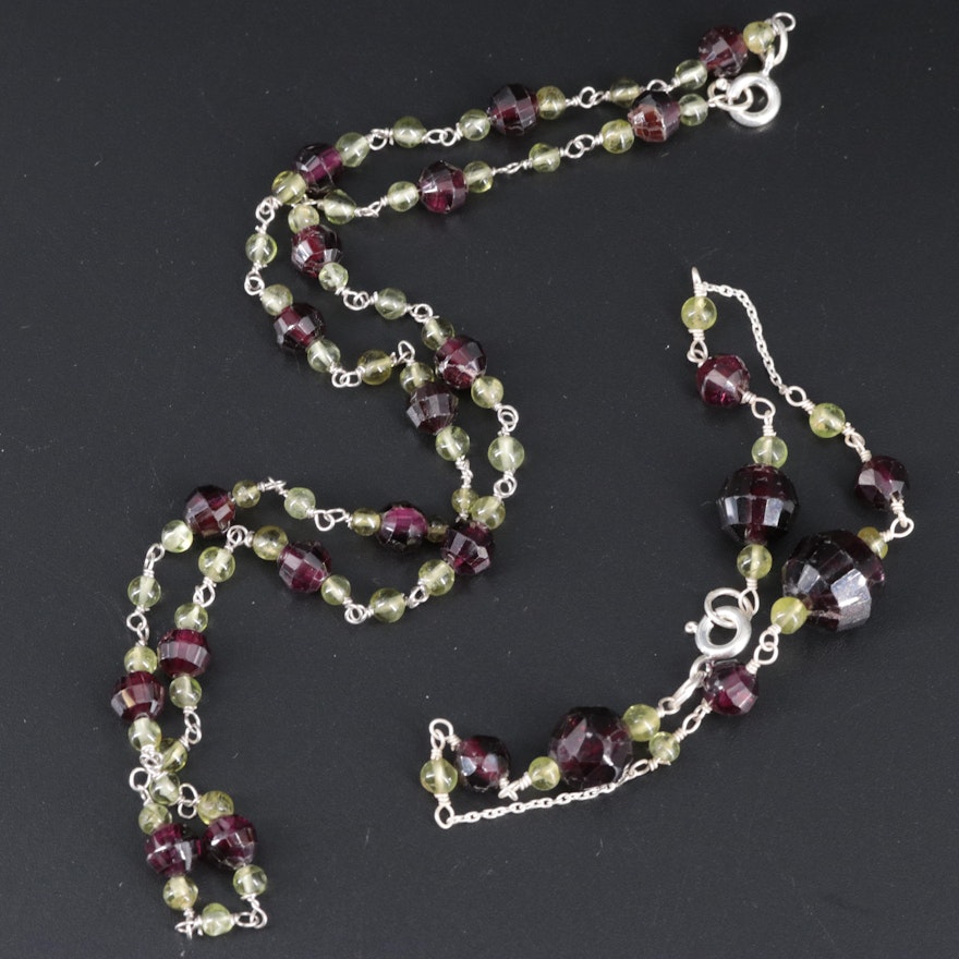 Sterling Gemstone Necklace and Bracelet Set