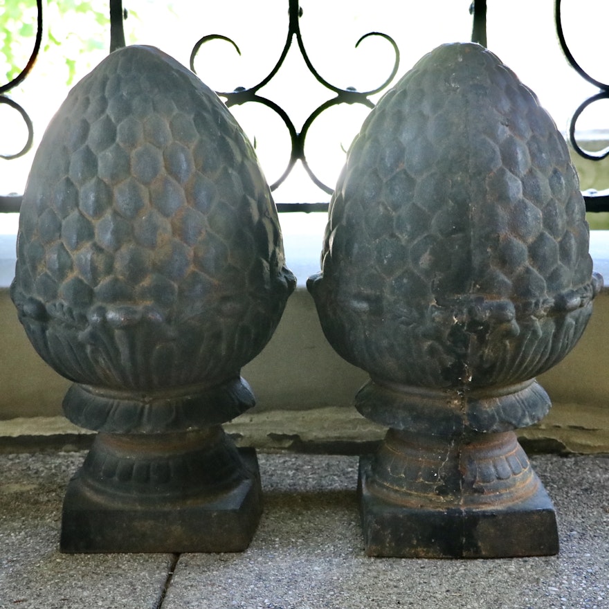 Pair of Cast Metal Pineapple Finials