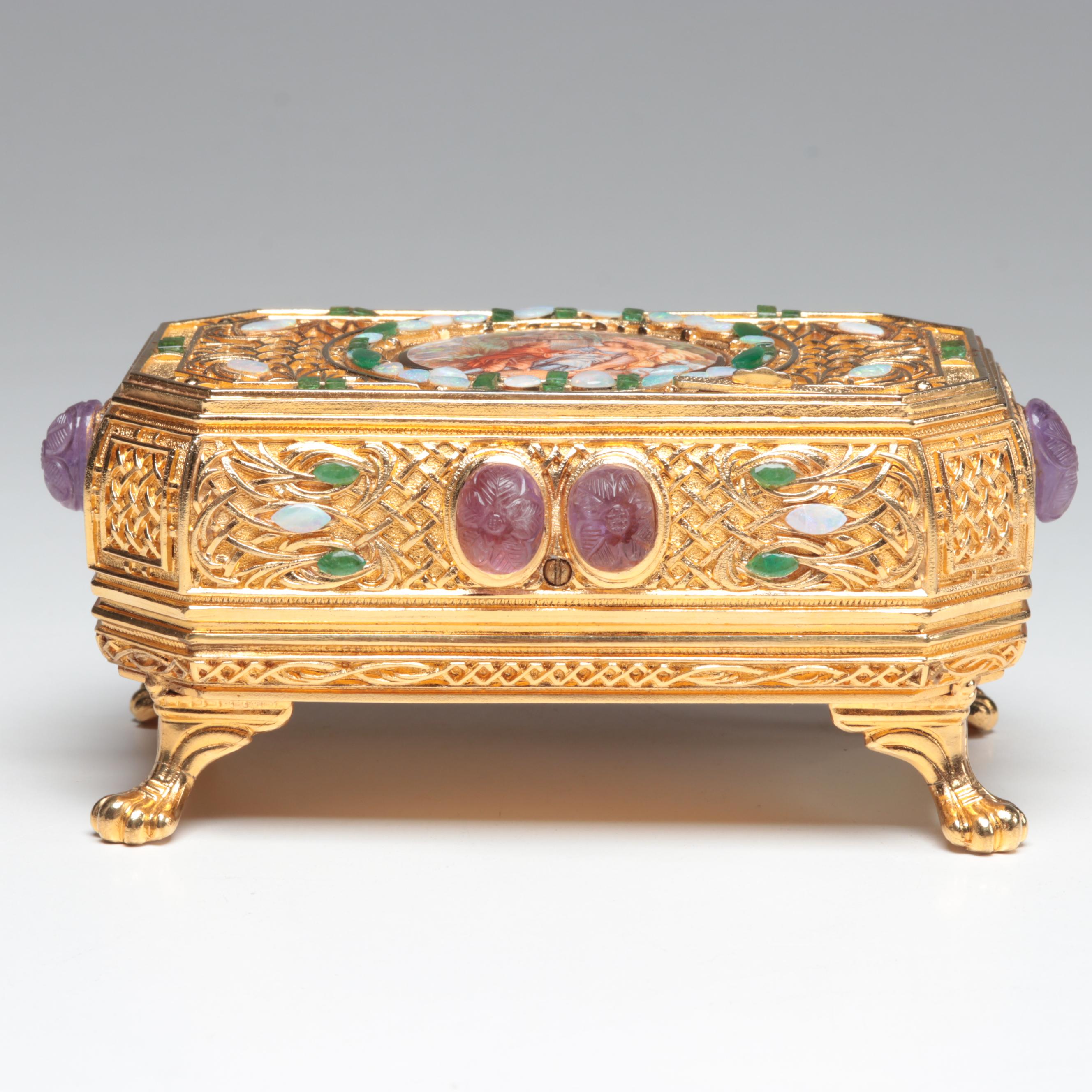 Sorrento Automaton Bird Music Box with Amethyst, Emerald, and Opal Accents