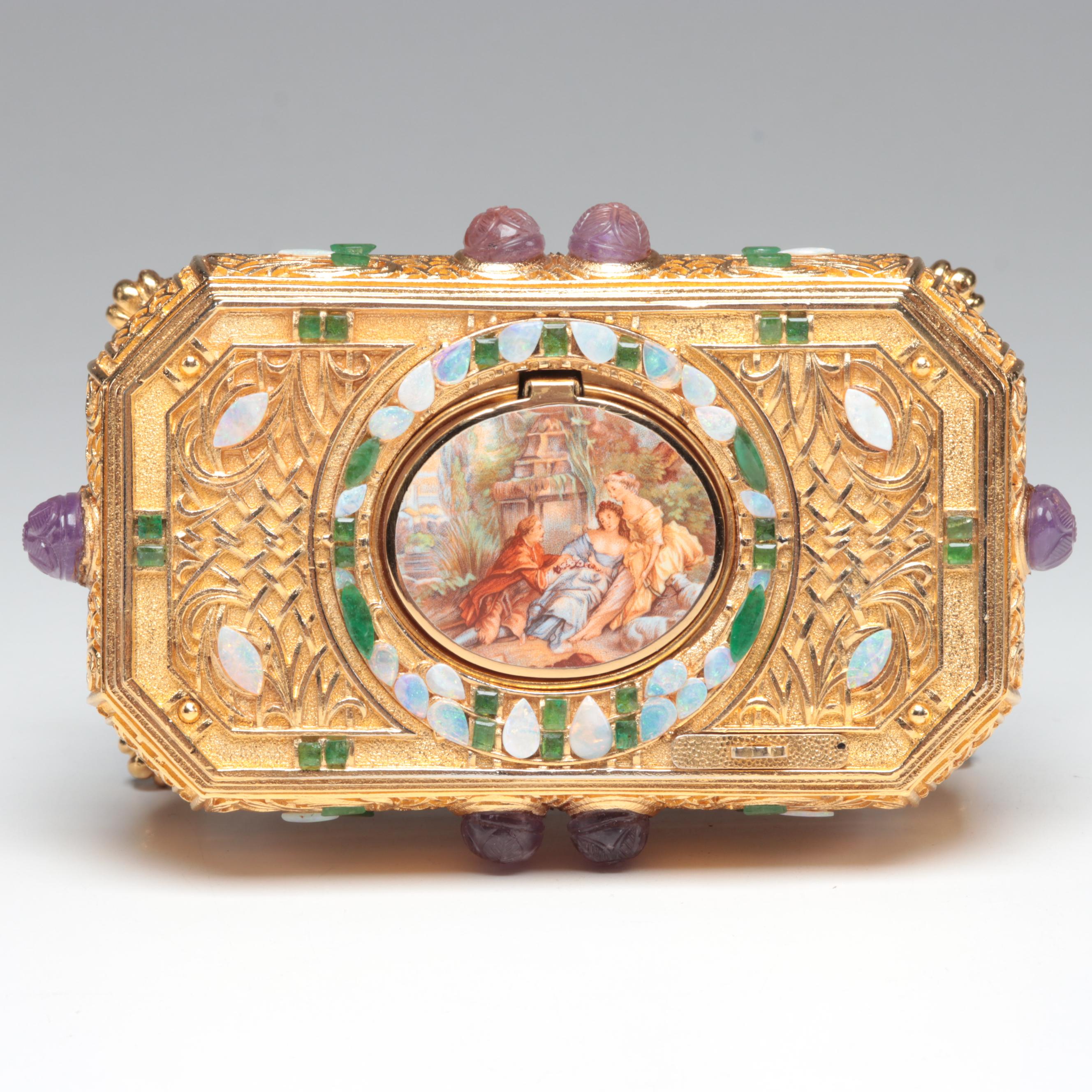 Sorrento Automaton Bird Music Box with Amethyst, Emerald, and Opal Accents