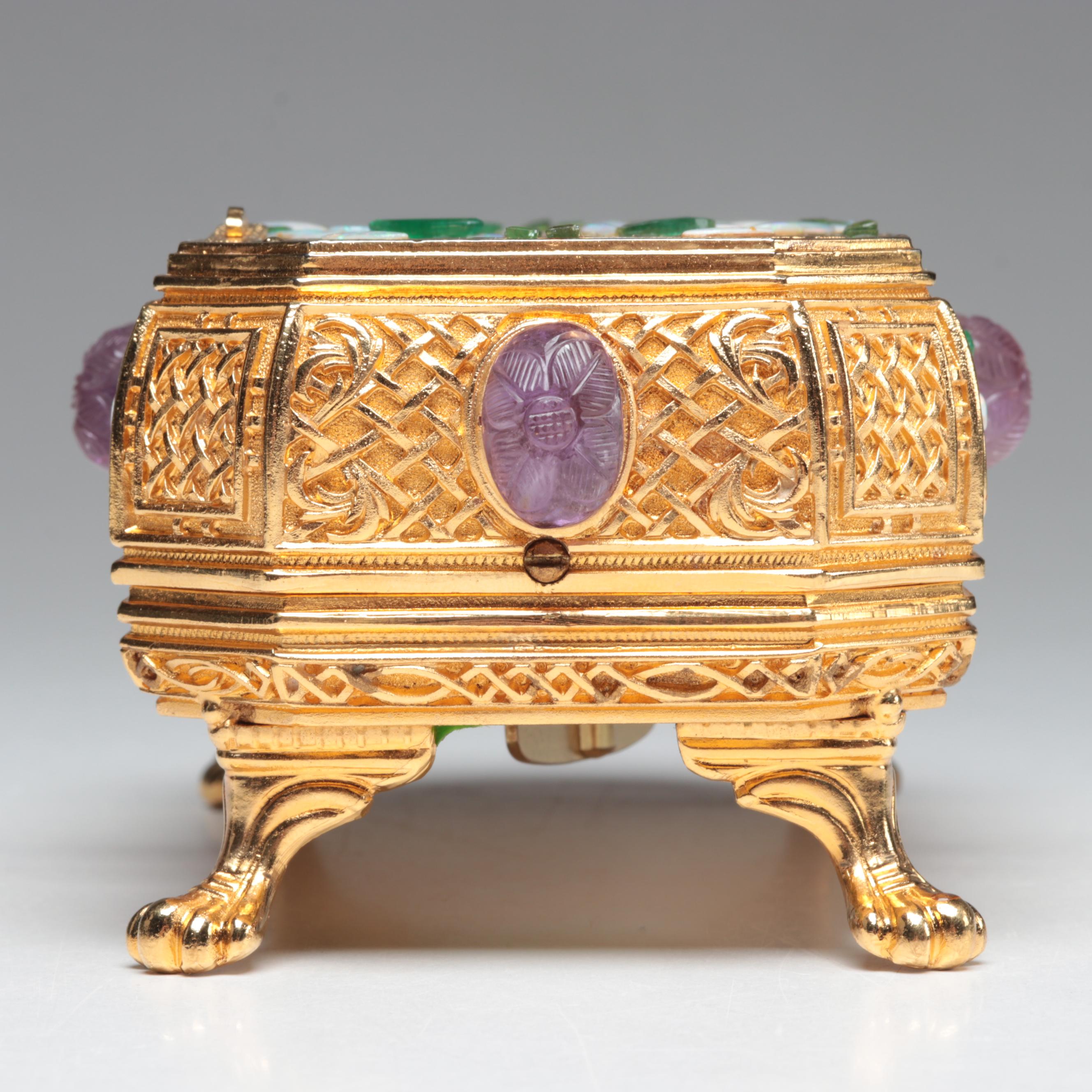 Sorrento Automaton Bird Music Box with Amethyst, Emerald, and Opal Accents