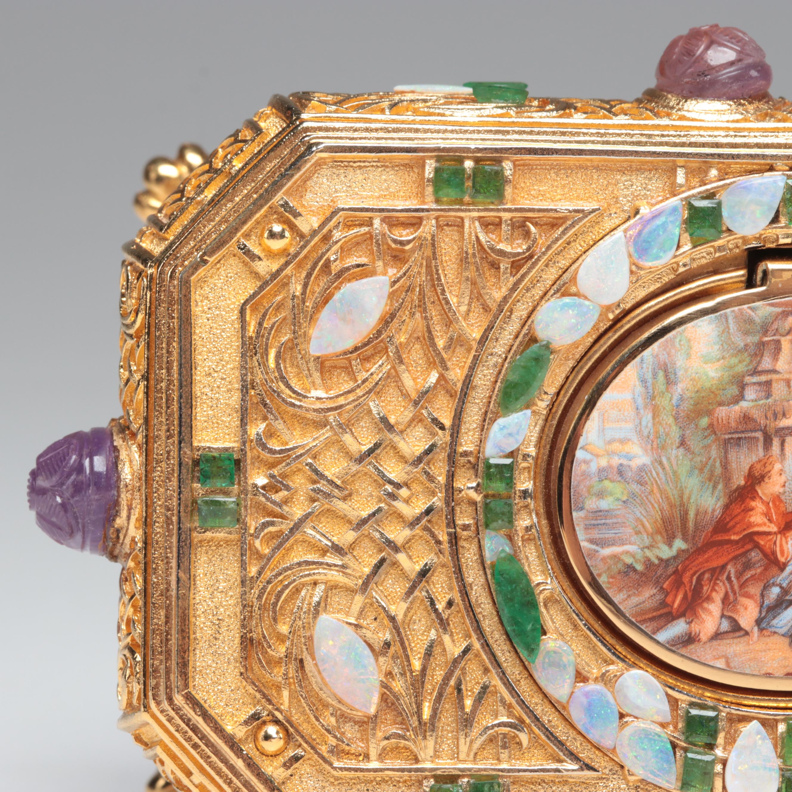 Sorrento Automaton Bird Music Box with Amethyst, Emerald, and Opal Accents