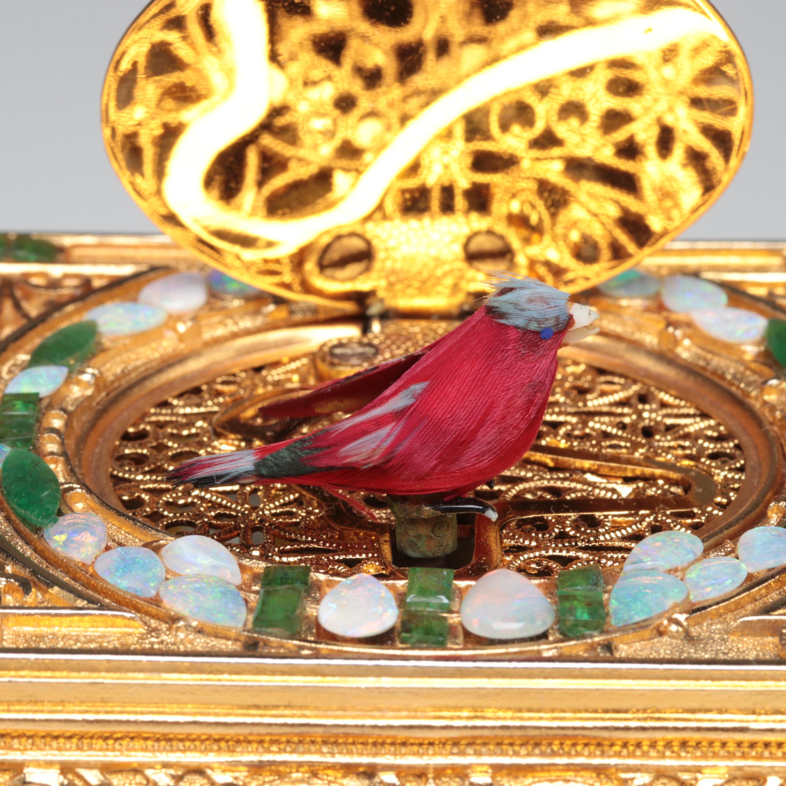 Sorrento Automaton Bird Music Box with Amethyst, Emerald, and Opal Accents