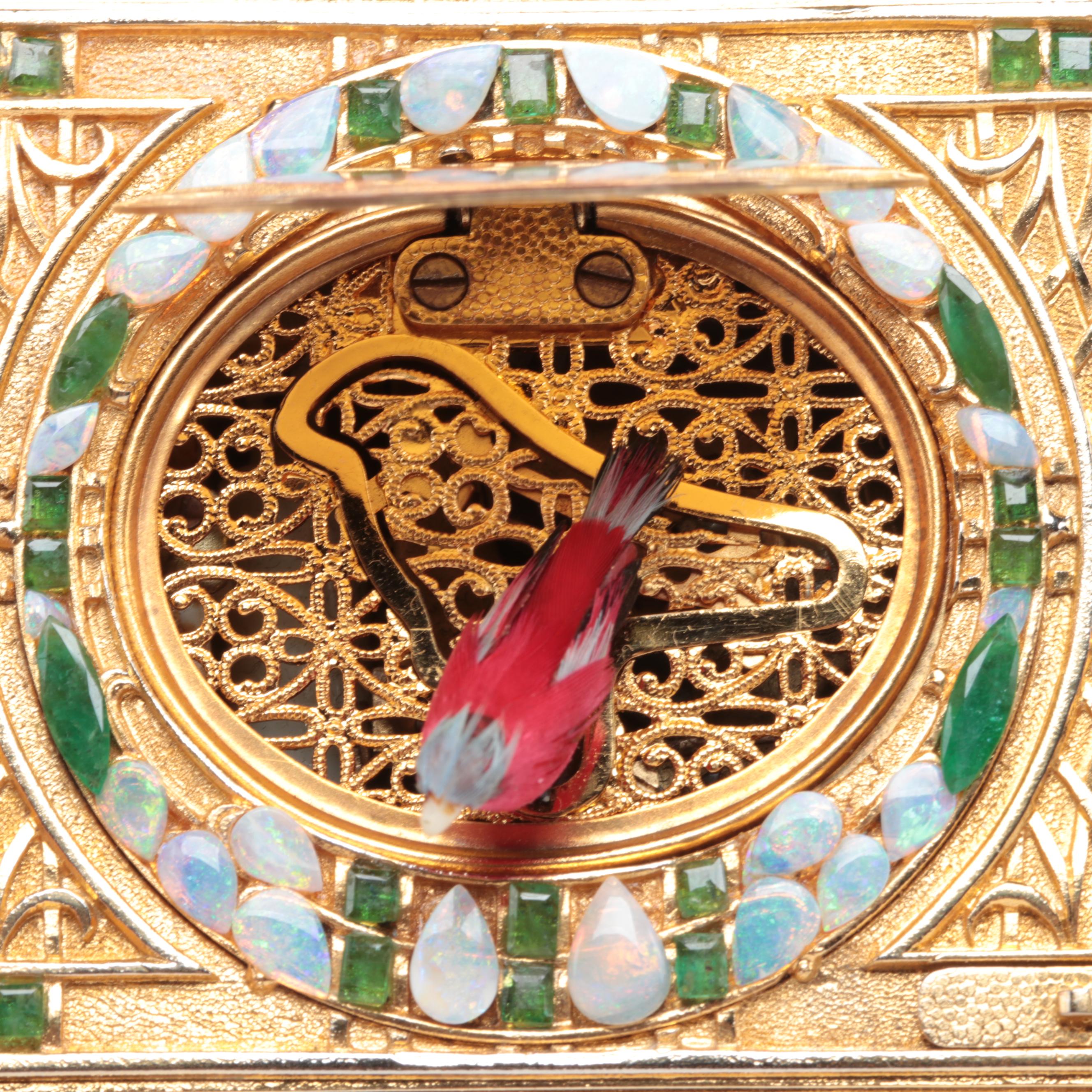 Sorrento Automaton Bird Music Box with Amethyst, Emerald, and Opal Accents