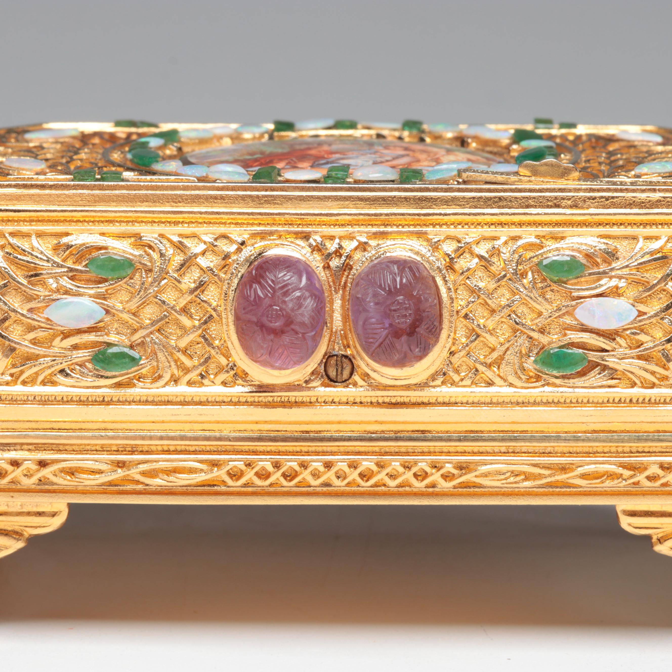 Sorrento Automaton Bird Music Box with Amethyst, Emerald, and Opal Accents