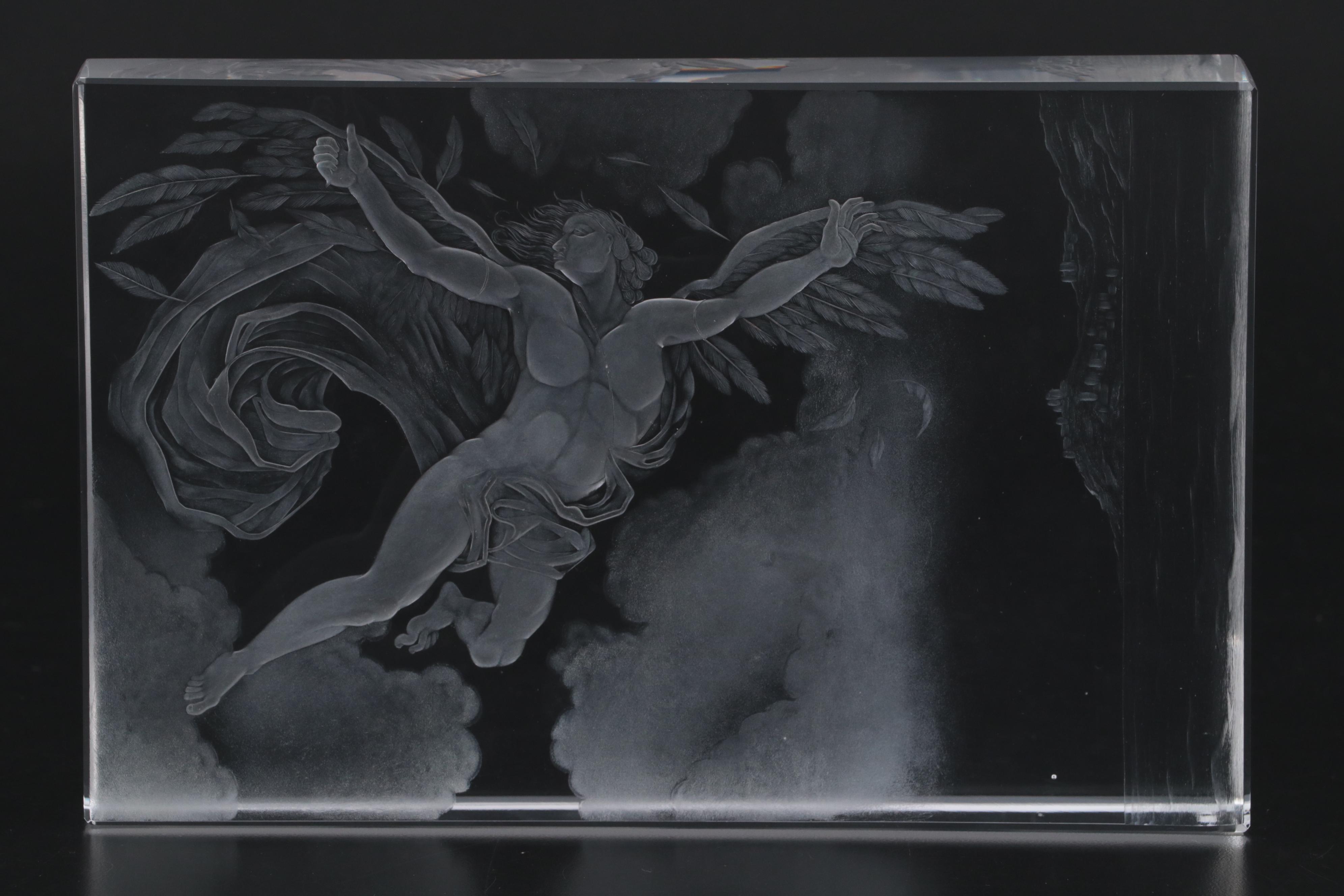 Tejkl Brothers for Atelier Chalupka –Tejkl "Icarus" Engraved Czech Crystal Block