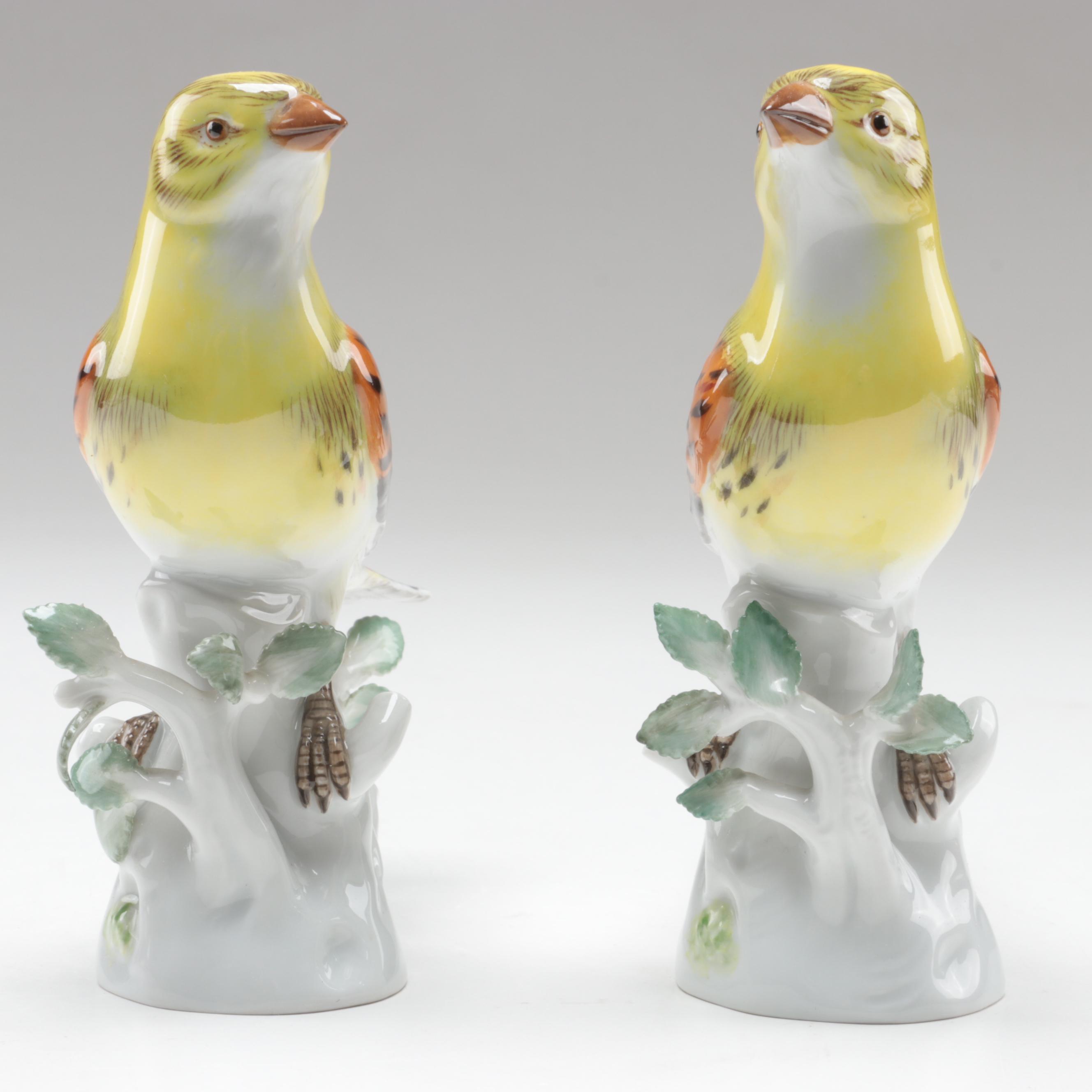 Meissen Porcelain Yellowhammer Bird Figurines, 20th Century