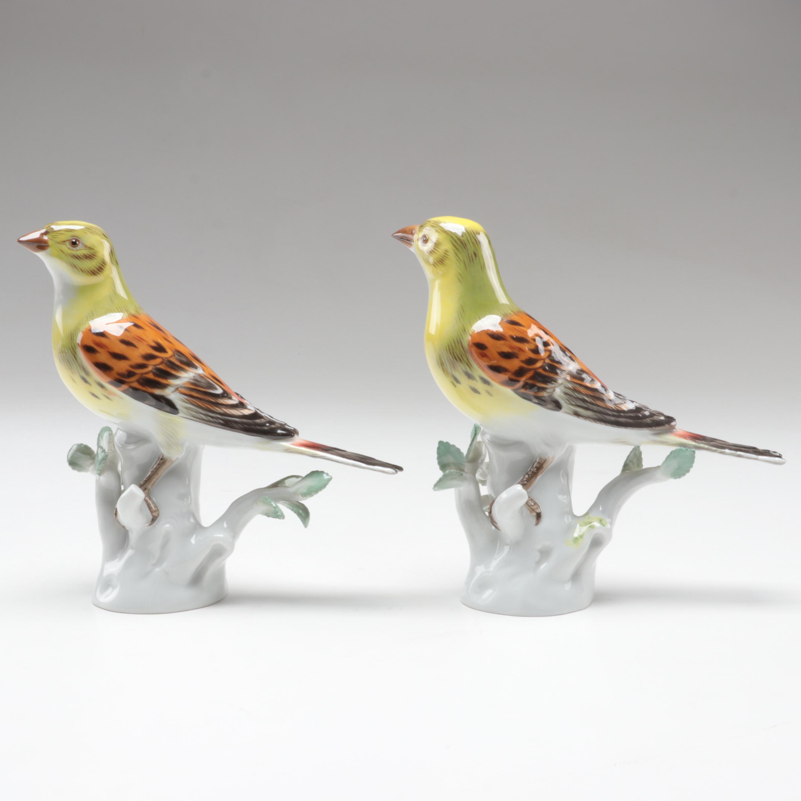 Meissen Porcelain Yellowhammer Bird Figurines, 20th Century