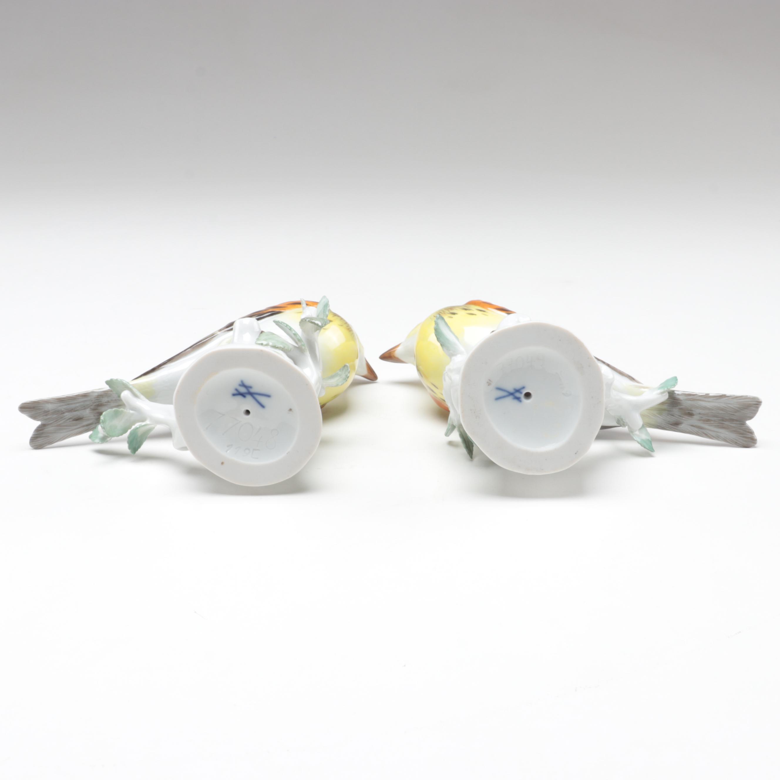 Meissen Porcelain Yellowhammer Bird Figurines, 20th Century