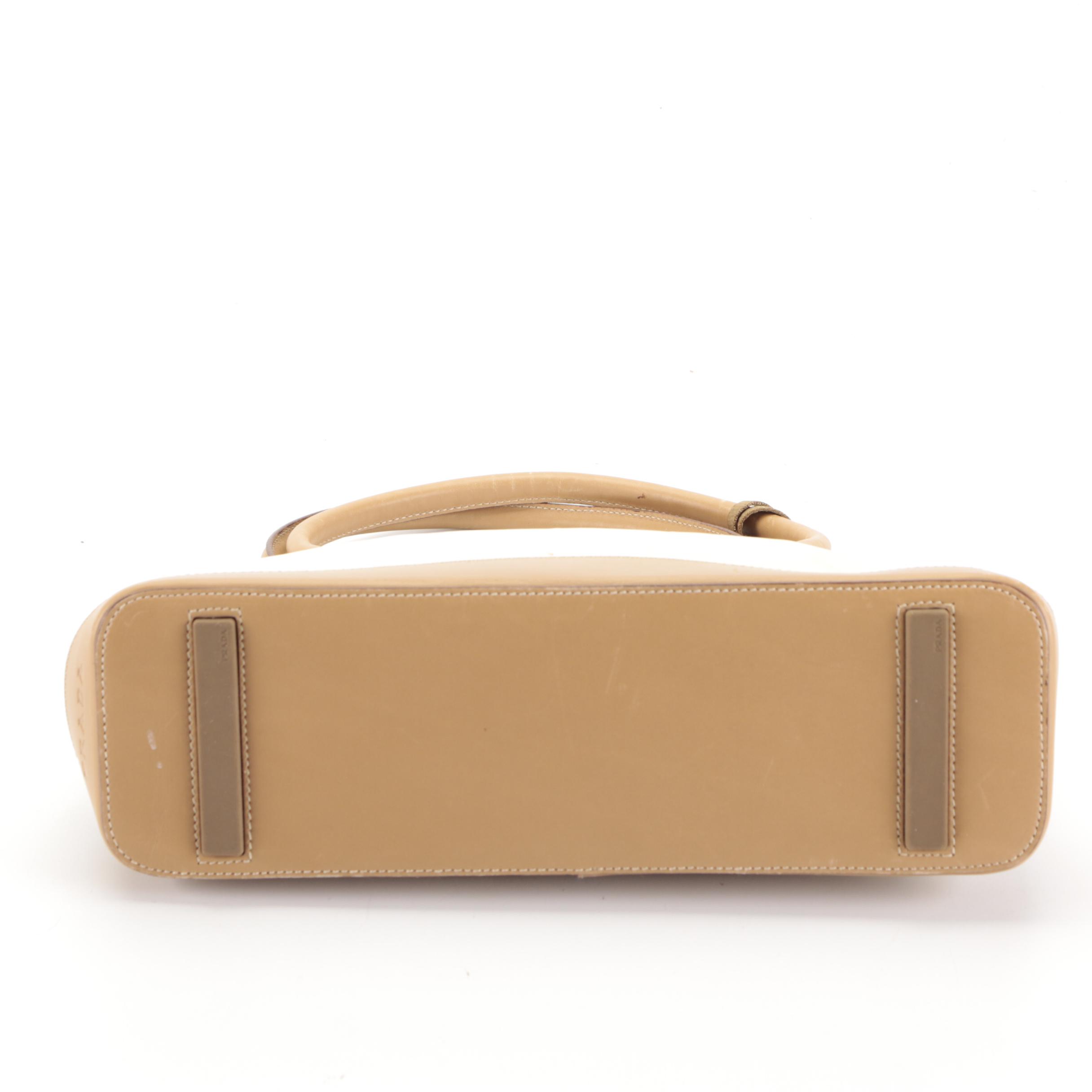 Prada Small Bauletto Shoulder Bag in Off-White Nylon Gabardine and Leather