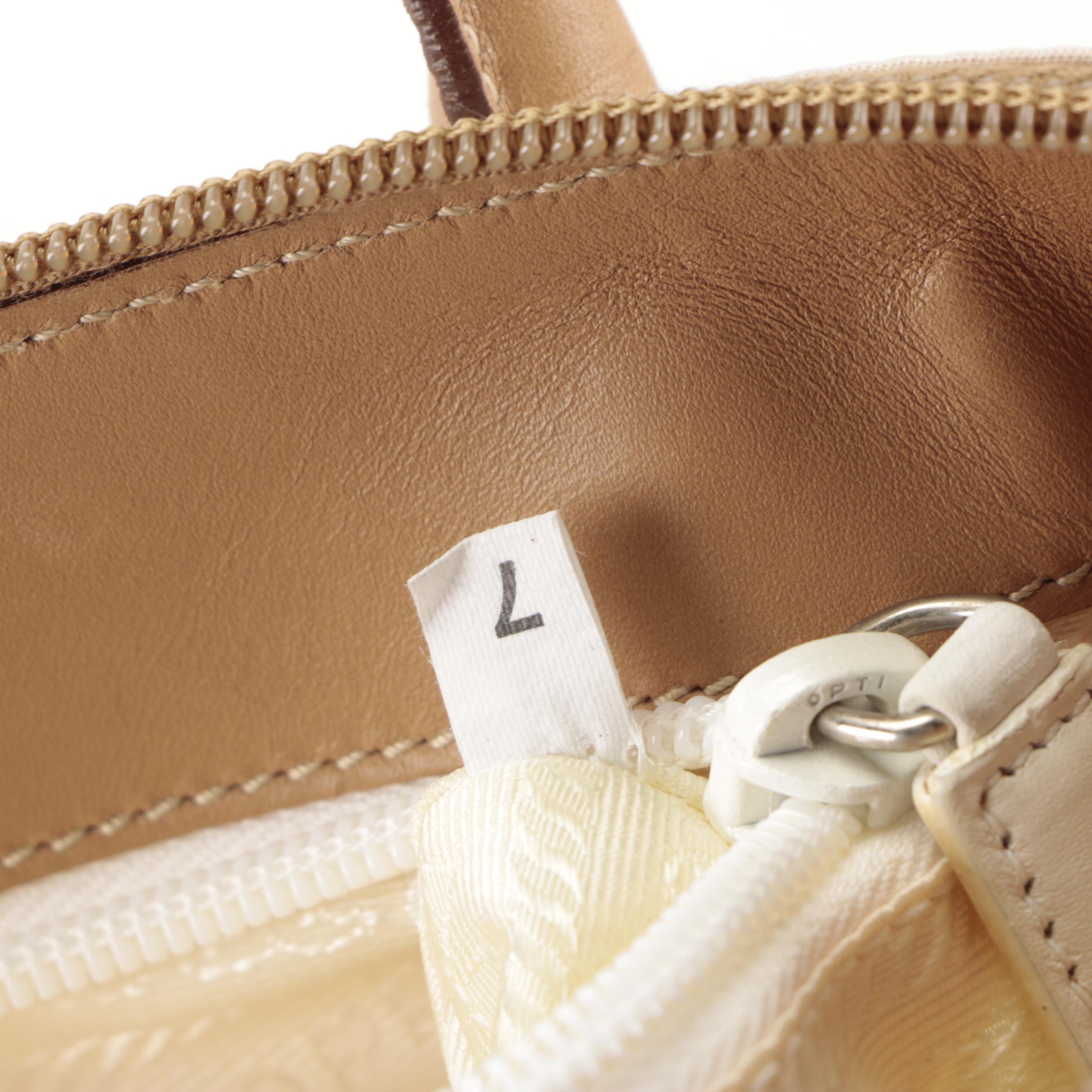 Prada Small Bauletto Shoulder Bag in Off-White Nylon Gabardine and Leather