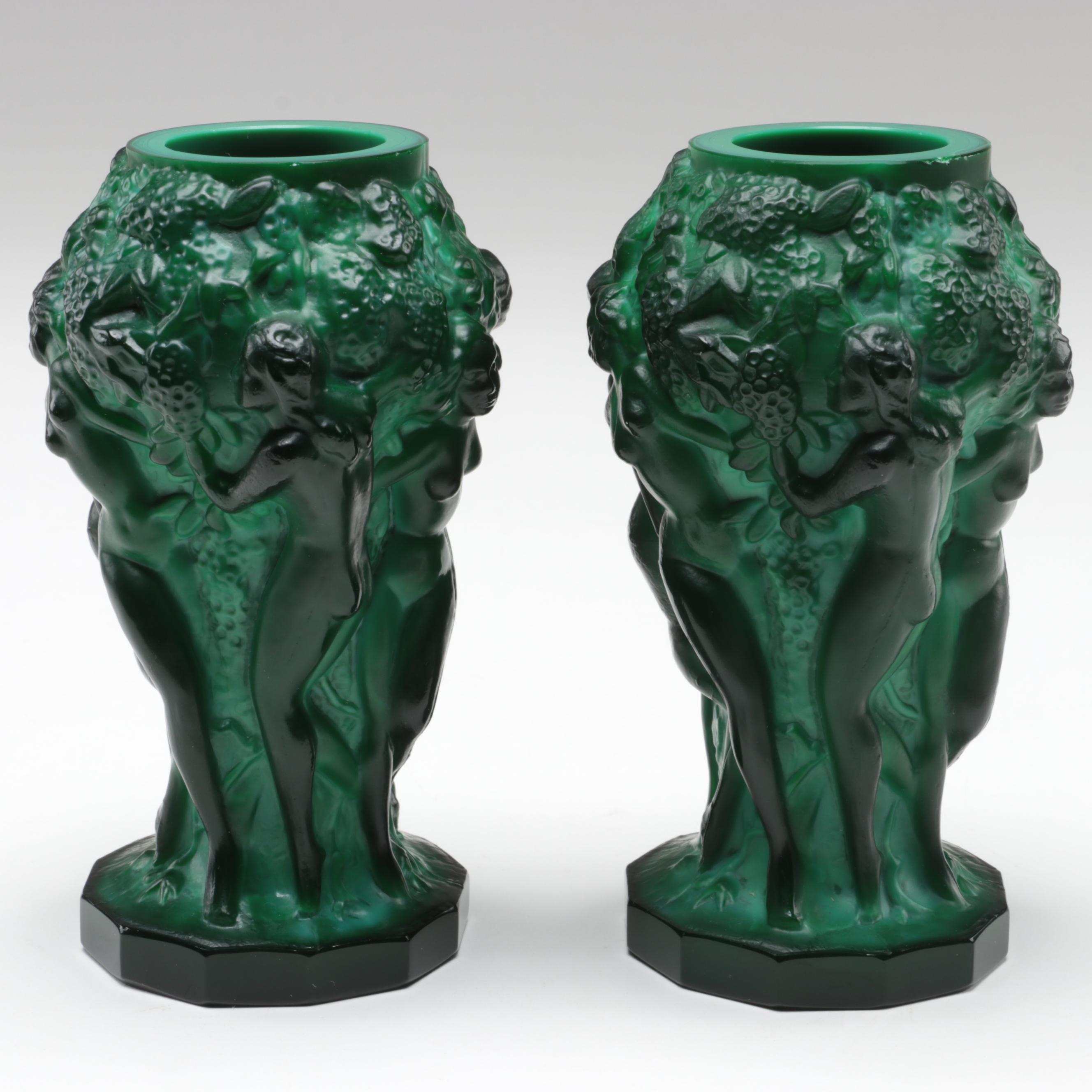 František Pazourek for Curt Schlevogt "Grape Harvest" Czech Glass Vases with Box