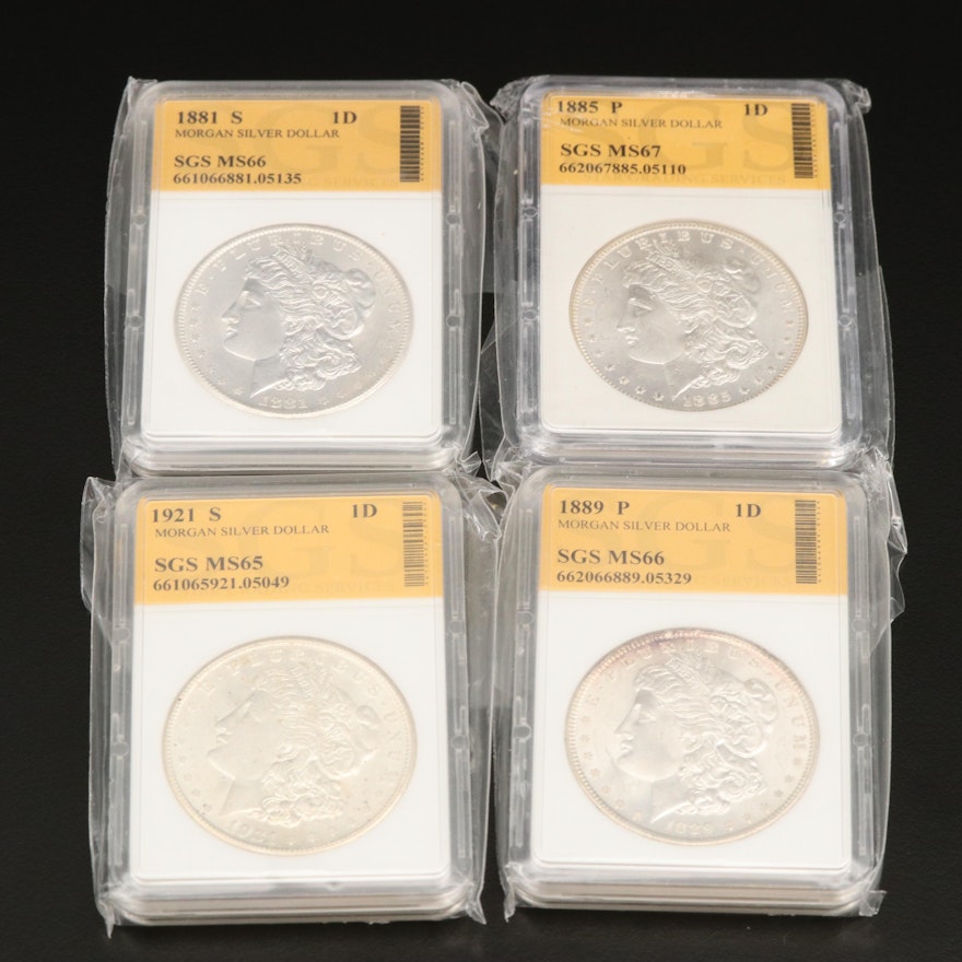 Group of Four Morgan Silver dollars Including 1921-S