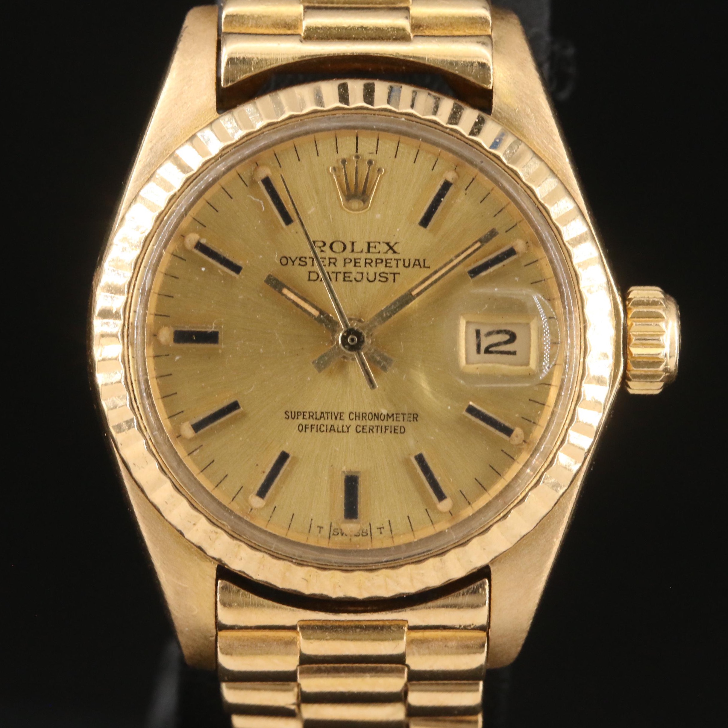 1981 Rolex Datejust 18K President Band Watch