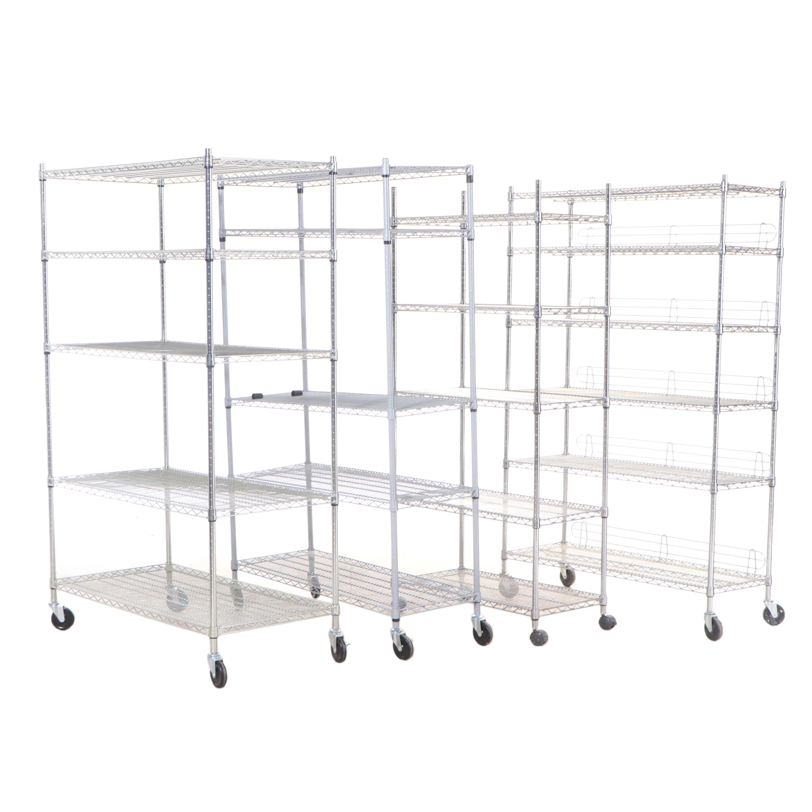 Four Assorted Industrial Rolling Metal Utility Shelving Units
