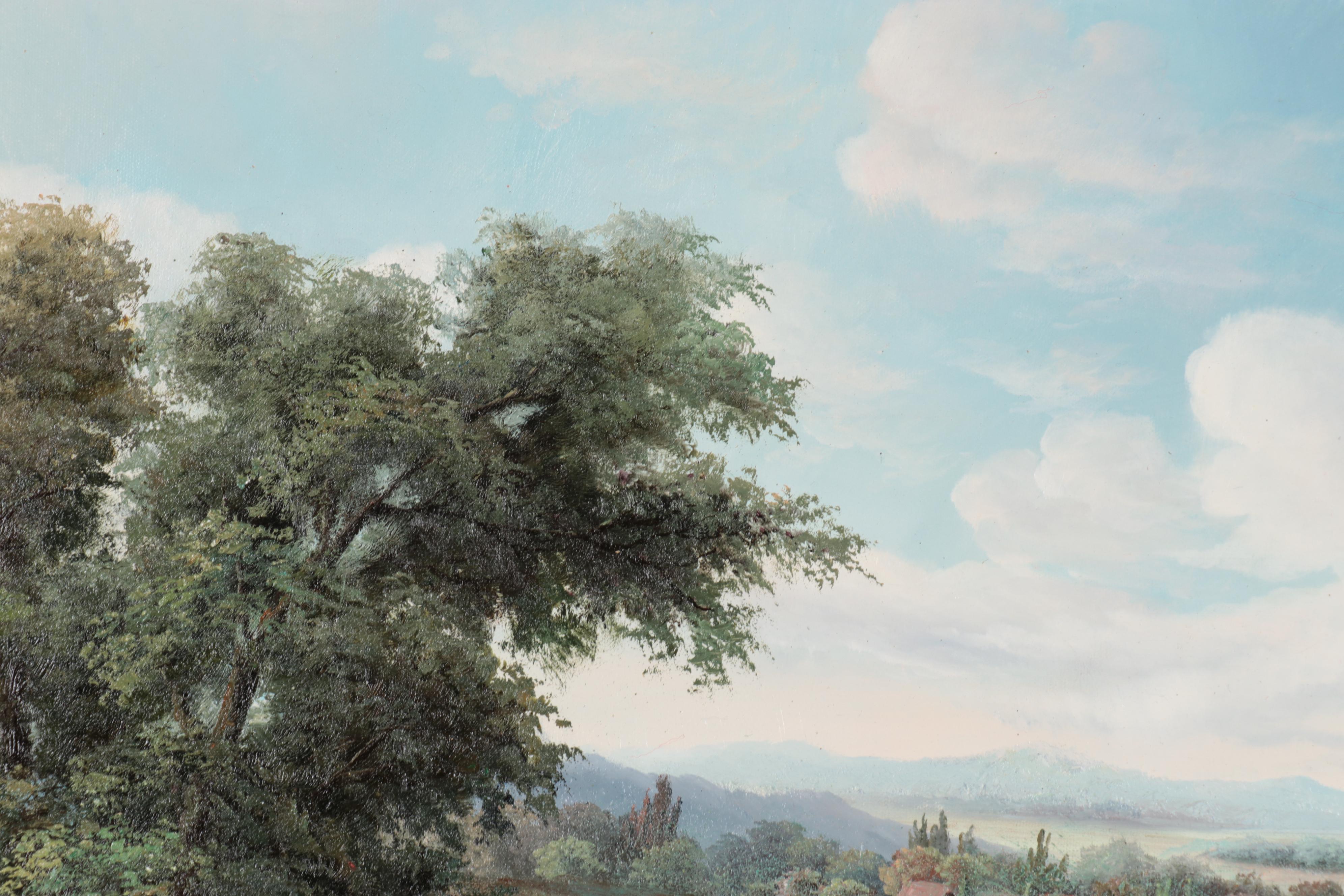 Bucolic Landscape Oil Painting, Circa 2000