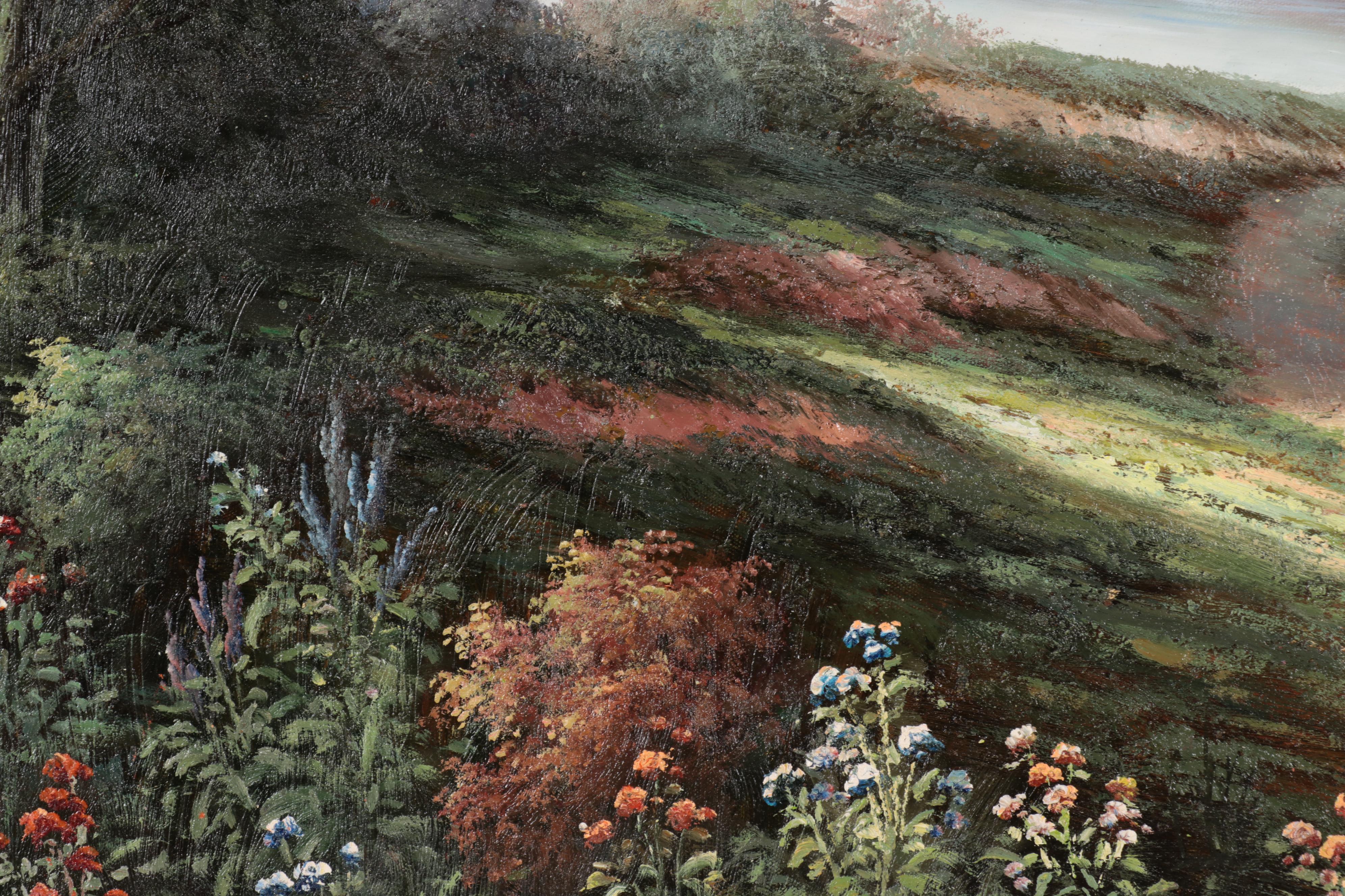 Bucolic Landscape Oil Painting, Circa 2000